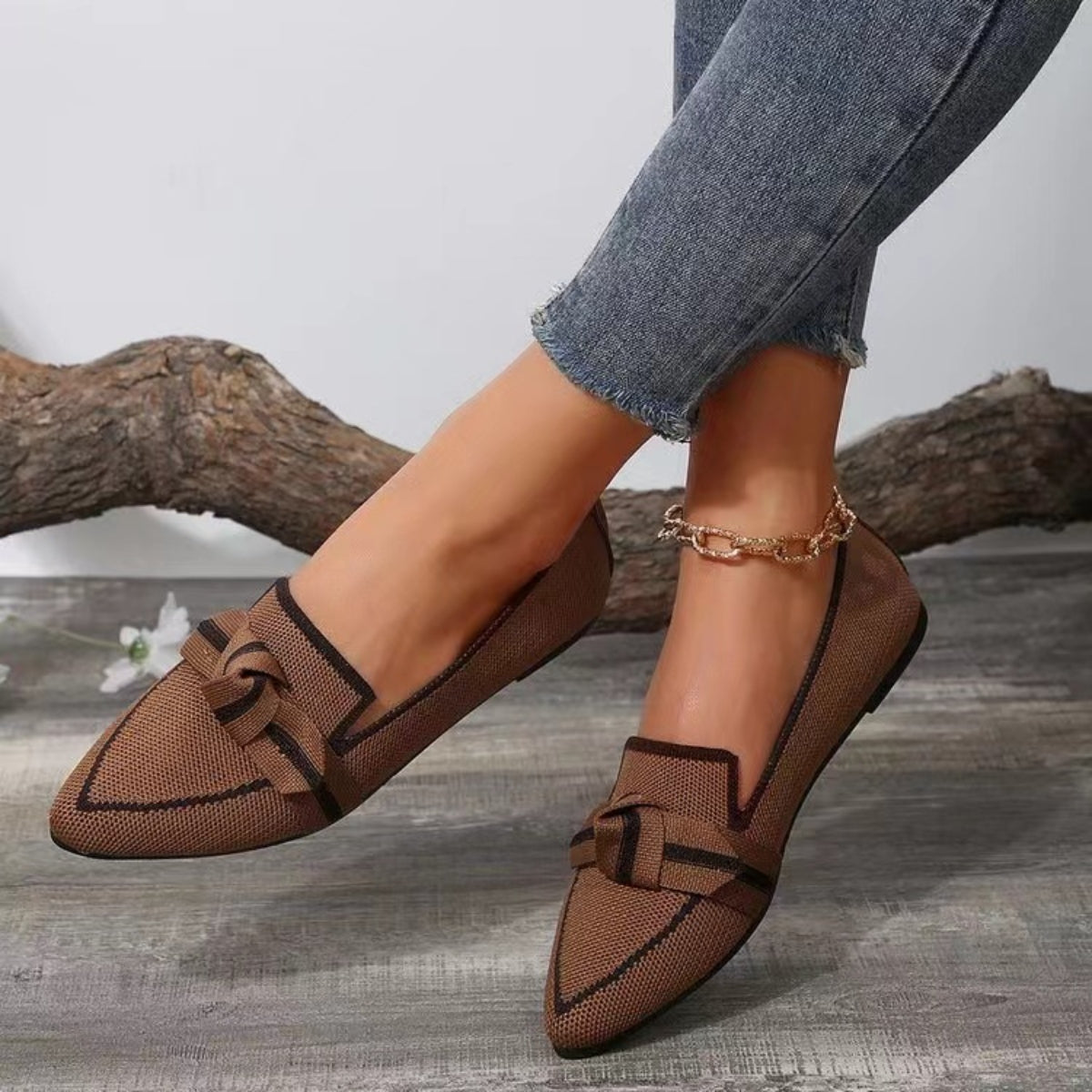 Stylish Bow Contrast Trim Pointed Toe Loafers for Women - Elegant Slip-On Shoes for Office, Party & Casual Wear