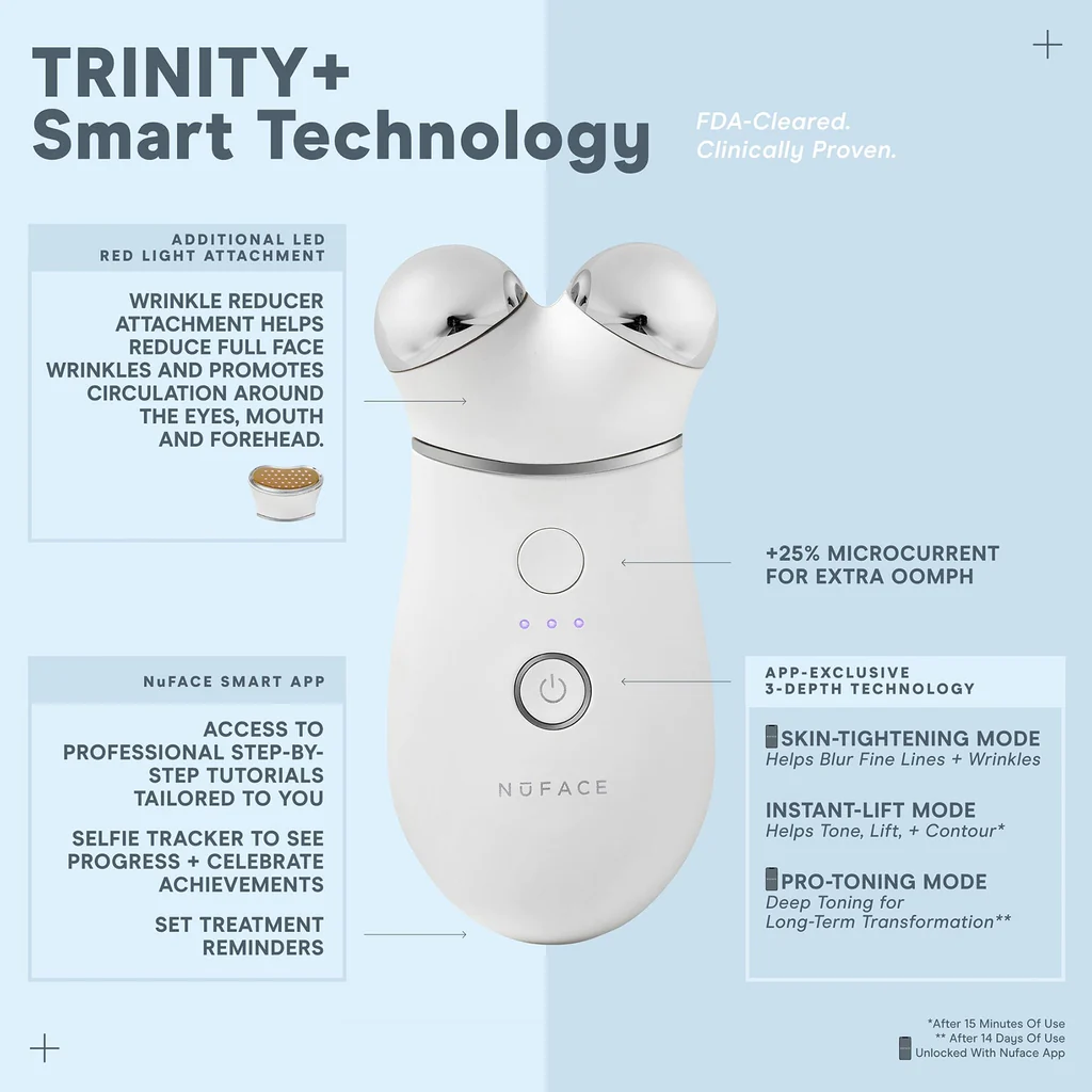 NuFACE TRINITY+ Facial Toning Device with Wrinkle Reducer Attachment - At-Home Microcurrent Skincare for Lifting & Anti-Aging | Perfect for Daily Use & Professional Results