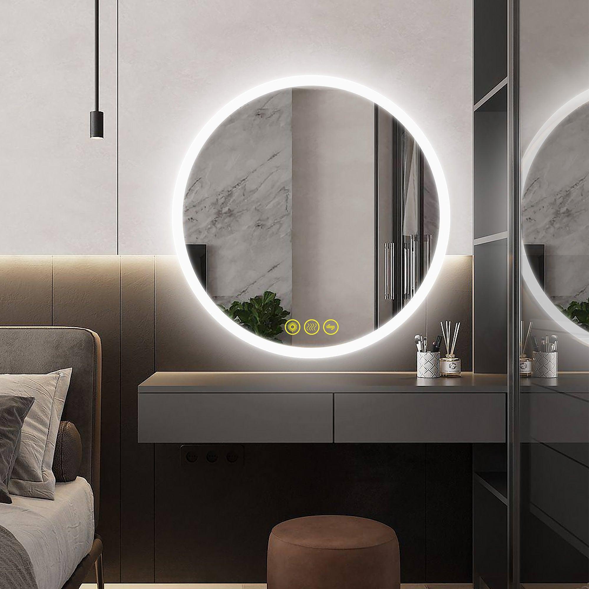 SmartReflect Modern Round LED Dimmable Anti-Fog Frameless Bathroom Vanity Mirror - Perfect for Makeup, Shaving & Home Decor - Waterproof & Energy-Efficient Bathroom Lighting Solution