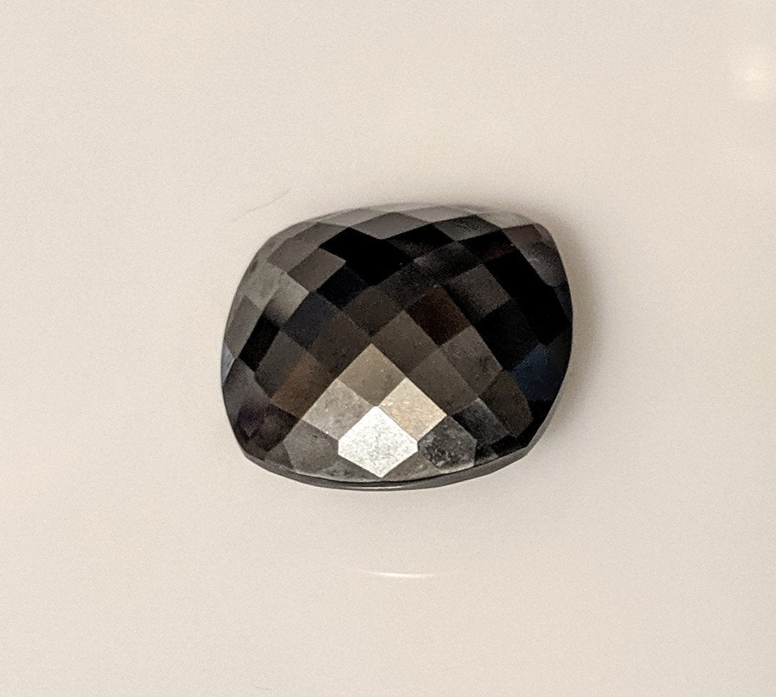 20ct Natural Black Hematite Cabochon - 16mm Square Cushion Checkerboard Cut, Double Sided Premium Quality Solitaire Gemstone for Jewelry Making, Wire Wrapping & Healing Crystal Collection