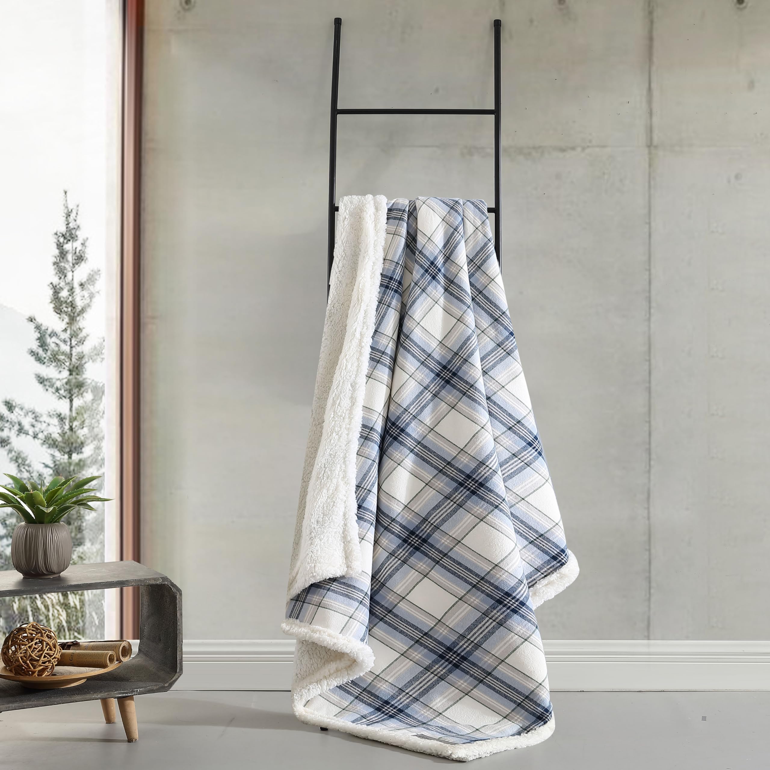 Eddie Bauer Super Soft Reversible Sherpa & Brushed Fleece Throw Blanket - Edgewood Plaid Blue | Cozy Bedding for Couch, Sofa & Lounging | Perfect for Netflix Nights, Camping & Winter Warmth