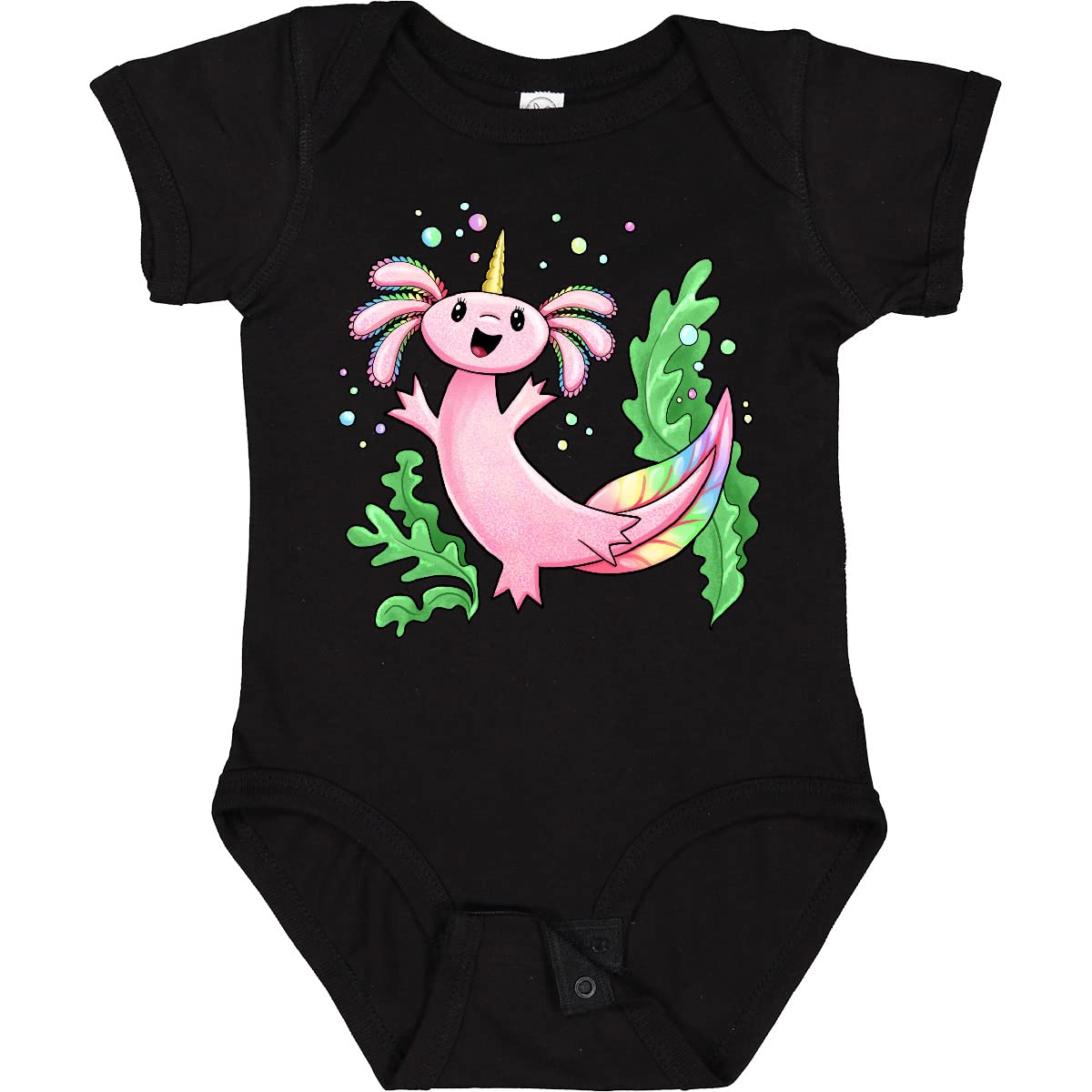 Inktastic Axolotl Unicorn with Rainbow Tail, Bubbles & Seaweed - Cute Baby Bodysuit for Newborns & Infants | Perfect for Playdates, Birthday Gifts & Photo Shoots