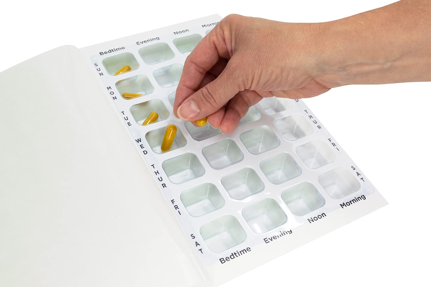 4 Times a Day Weekly XL Cold Seal Pharmacy Blister Pack System for Pills - Two Piece Unit Dose Tri-Fold Booklet, No Extra Equipment Needed (100 Pack) | Perfect for Medication Management & Daily Pill Organizer