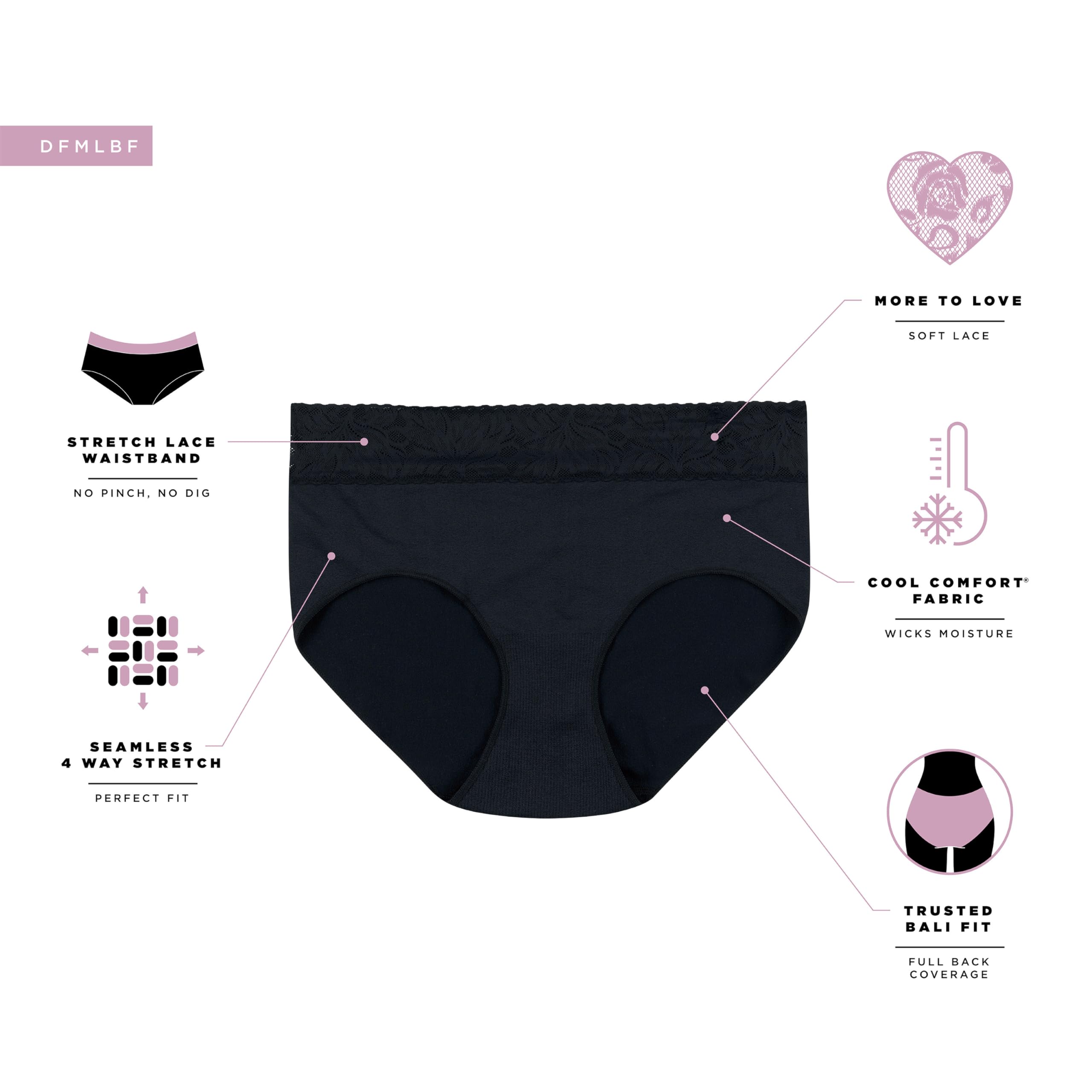 Bali Women's Underwear Brief 3-Pack - Seamless Panties with Lace Trim, Comfortable & Breathable Cotton Underwear for Everyday Wear | Perfect for Work, Yoga & Sleep