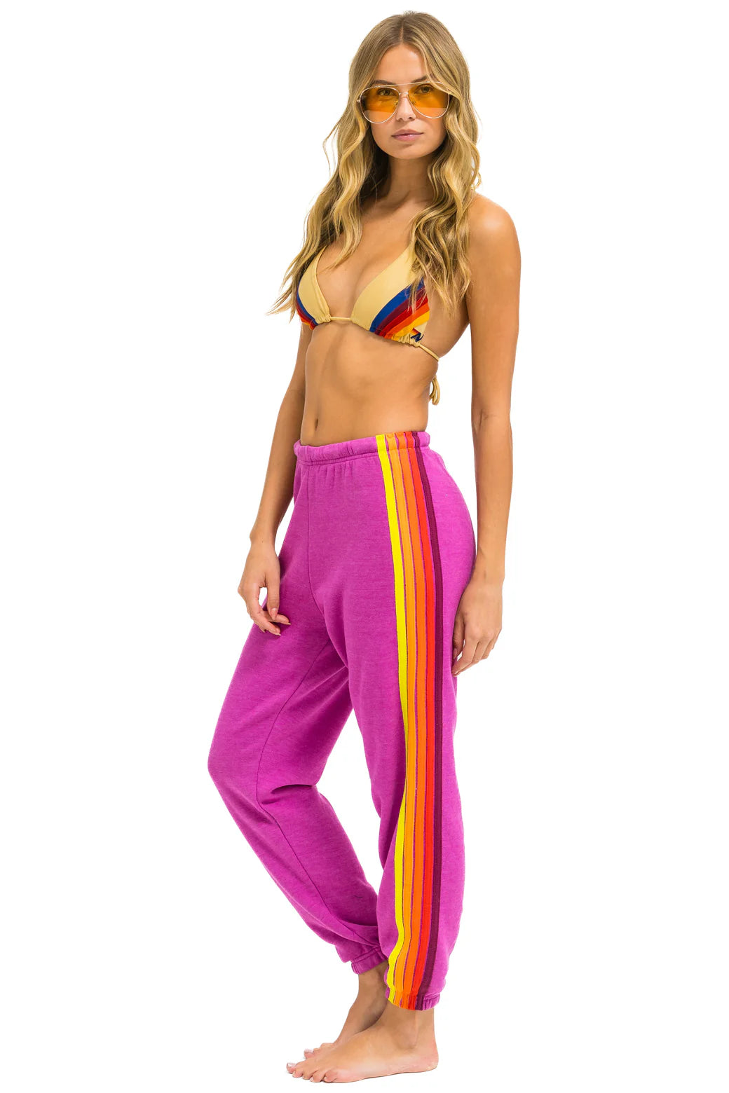 Aviator Nation 5 Stripe Sweatpants for Men & Women - Soft Fleece Joggers with Comfortable Elastic Waistband - Perfect for Lounge, Gym, and Casual Wear