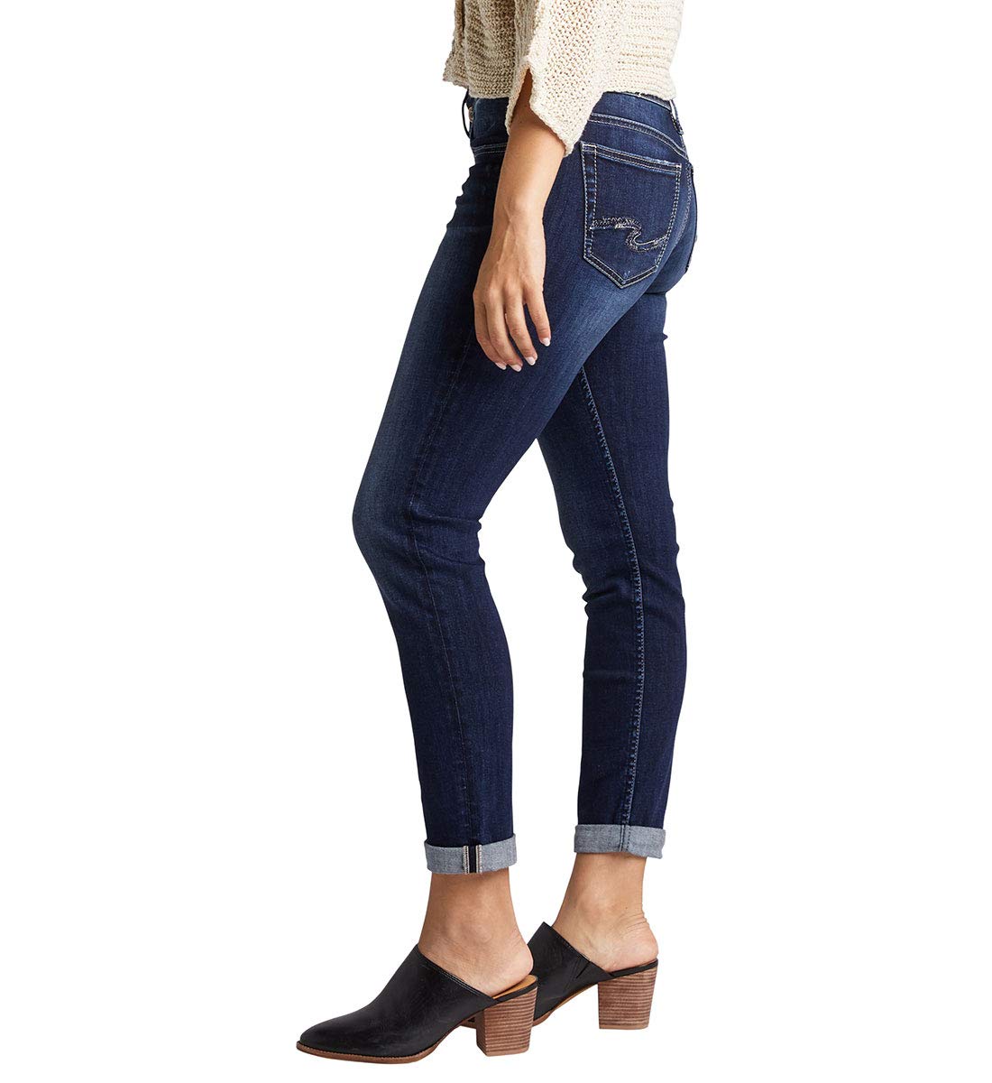 Silver Jeans Co. Women's Boyfriend Mid Rise Slim Leg Jeans - Comfortable Stretch Denim Pants for Casual Wear & Everyday Outfits | Perfect for Work, Weekend & Date Nights