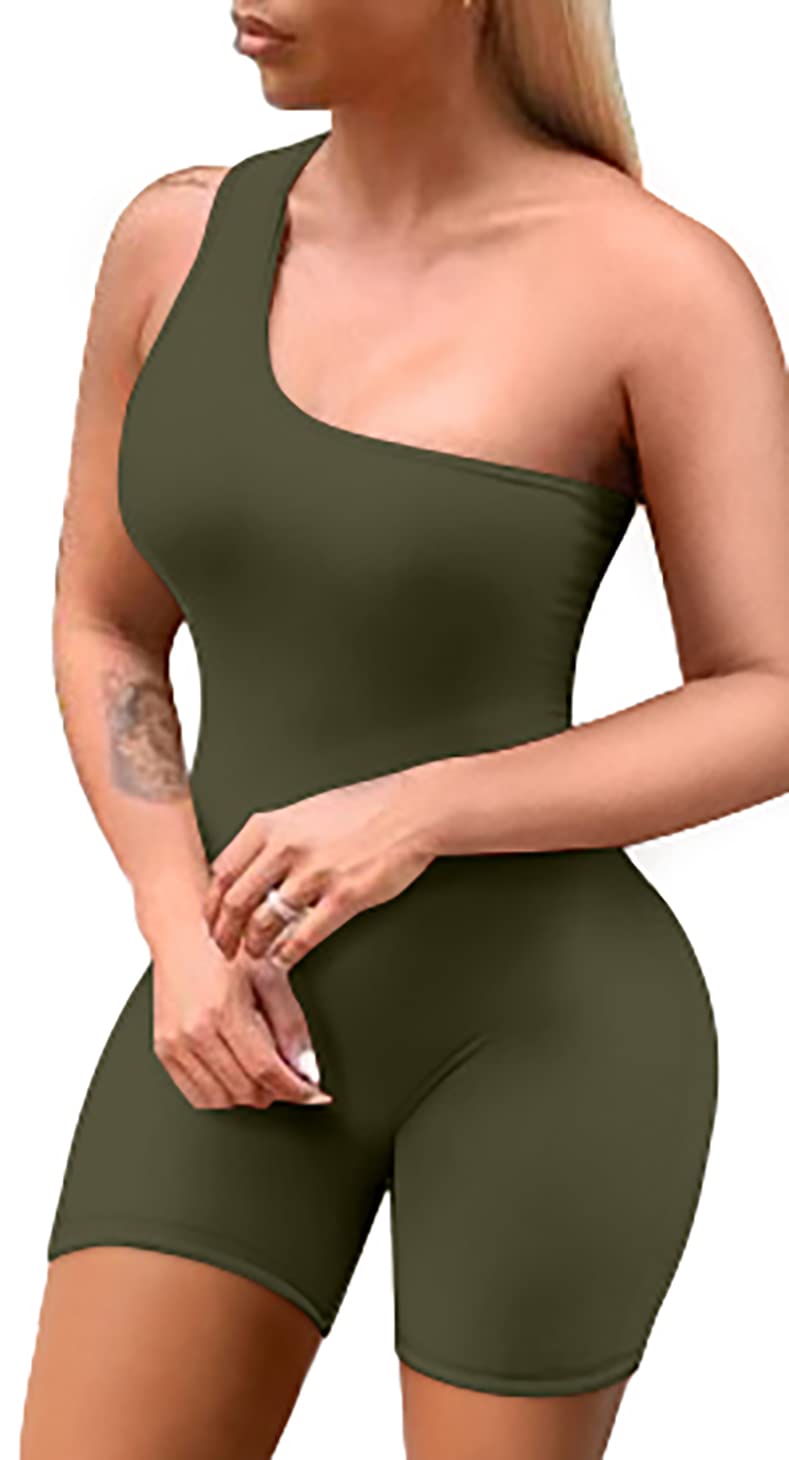 GOBLES Women's Sexy One Shoulder Sleeveless Bodycon Jumpsuit - Stretchy Short Romper for Club, Party & Night Out | Trendy One Piece Outfit for Dating, Vacation & Summer