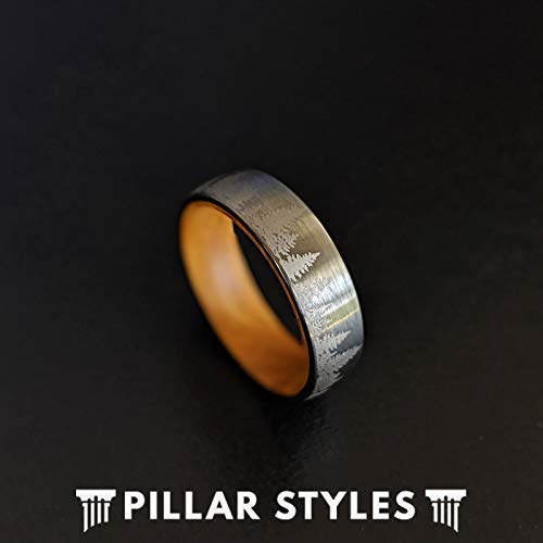 Handcrafted Koa Wood Ring with Forest Etching - 6mm Silver Tungsten & Wood Inlay Wedding Band for Men & Women | Unique Couples Ring Set for Anniversary, Engagement & Everyday Wear