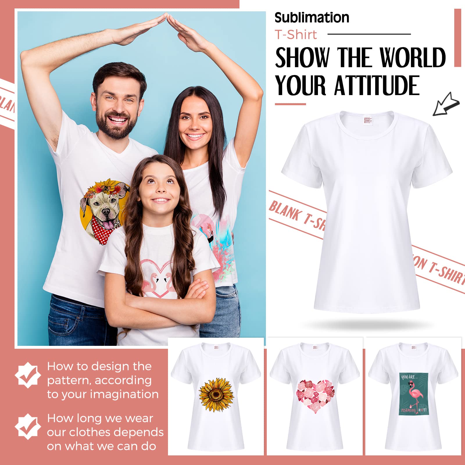 5 Pack Women's Sublimation Blank T-Shirts - Basic White Polyester Short Sleeve Tees for DIY Printing & Custom Designs - Perfect for Crafting, Sports Teams, and Personalized Gifts (Large)