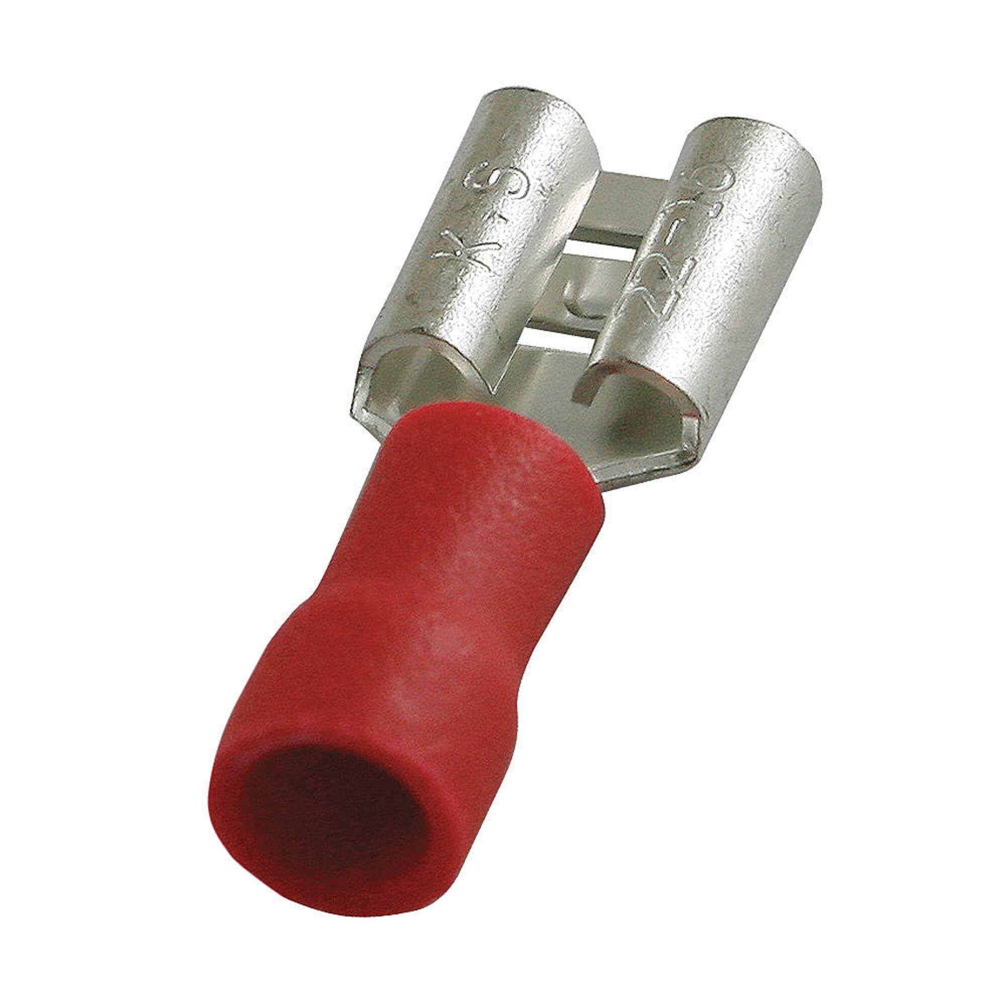 Female Disconnect Terminals - Red 22-16 AWG Crimp Connectors (Pack of 100) - Ideal for Automotive Wiring, DIY Electronics & Electrical Repairs