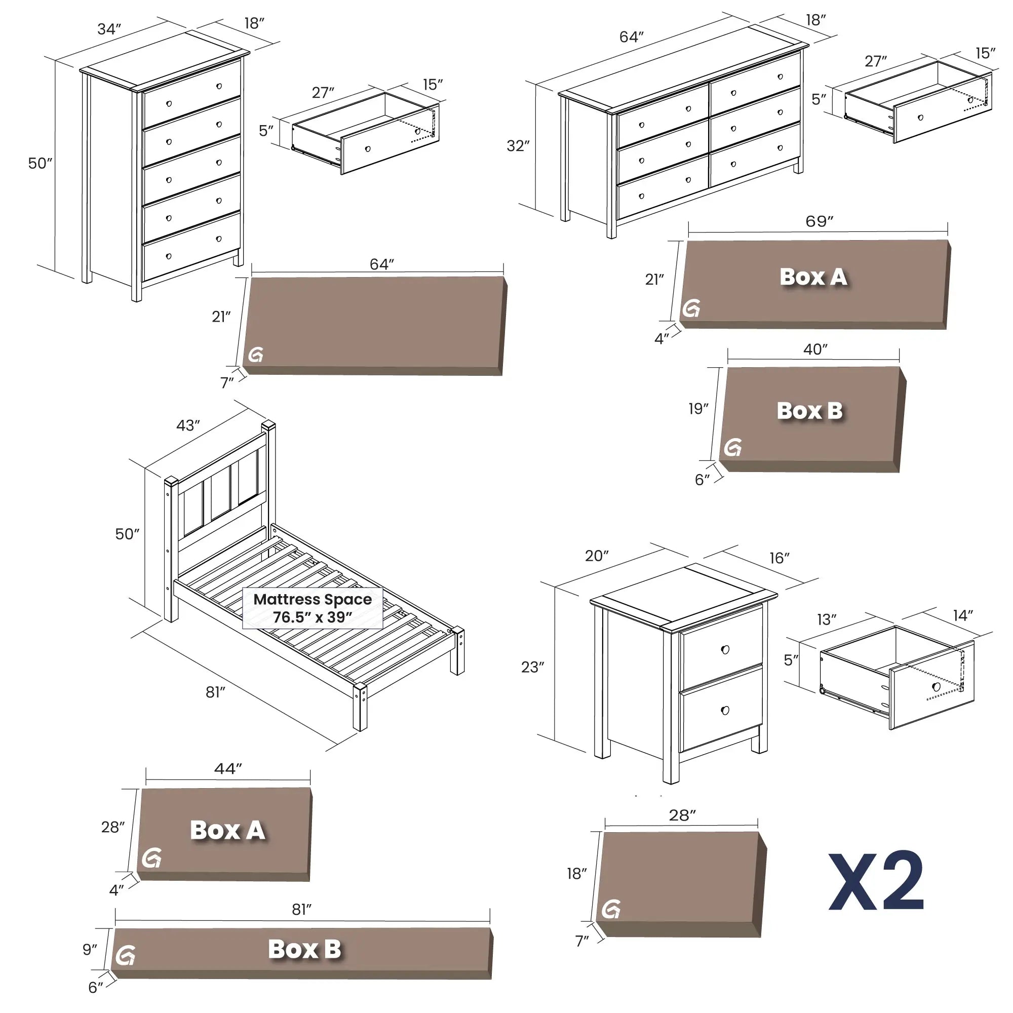 5-Piece Shaker Bedroom Set - Queen Size Bed, Nightstand, Dresser & Mirror - Classic Wooden Furniture for Cozy Home Decor
