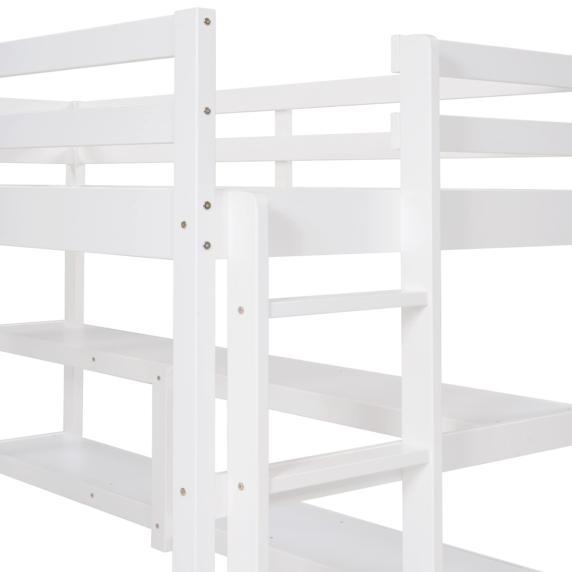 **LZ LEISURE ZONE Twin Size Wood Loft Bed with Shelves – Sturdy Low Loft Bed Frame for Kids & Teens – No Box Spring Needed – Perfect for Small Spaces & Dorm Rooms (White, Twin Loft)**