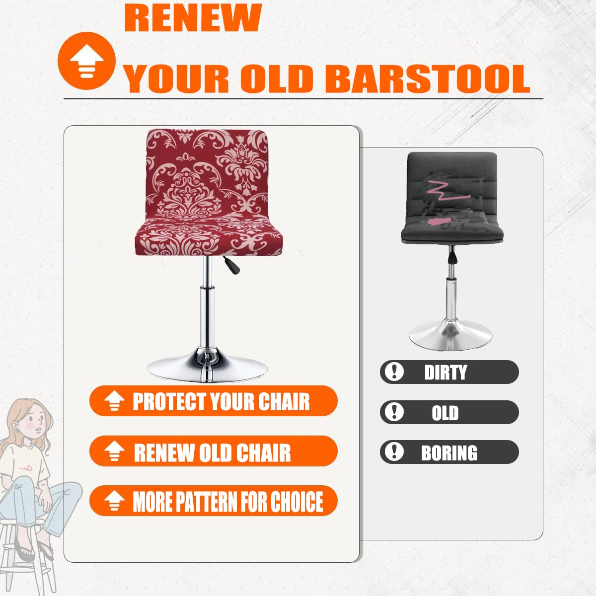 Stretch Slipcover Chair Protectors for Short Back Chairs & Bar Stools - 24 Pack - Elastic Furniture Covers for Dining Room, Kitchen, Office & Outdoor Use