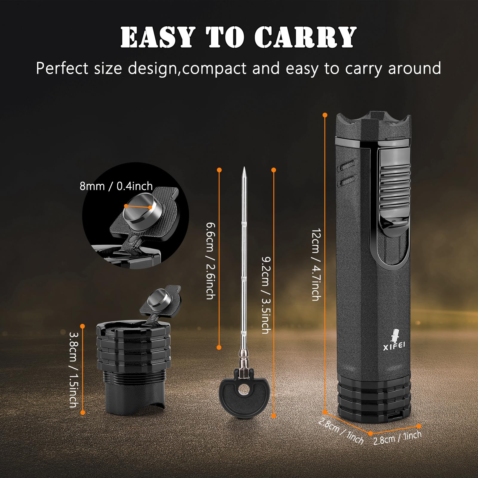 Premium 4-in-1 Refillable Butane Torch Lighter with 3-Angled Jet Flames, Cigar Puncher & Draw Enhancer - Sand Black | Perfect for Cigar Aficionados, Outdoor Smoking & Luxury Gifts