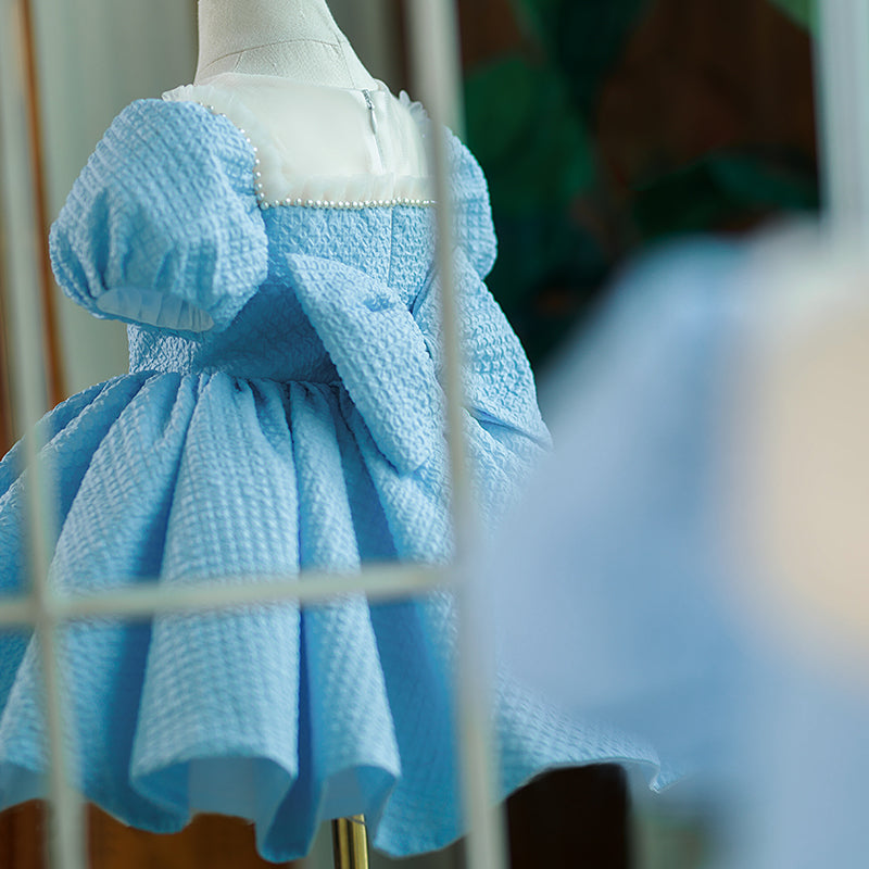 Baby Girl Dress Toddler Puff Sleeves Summer Beaded Big Bow Princess Dress - Perfect for Birthday Parties, Photo Shoots & Special Occasions