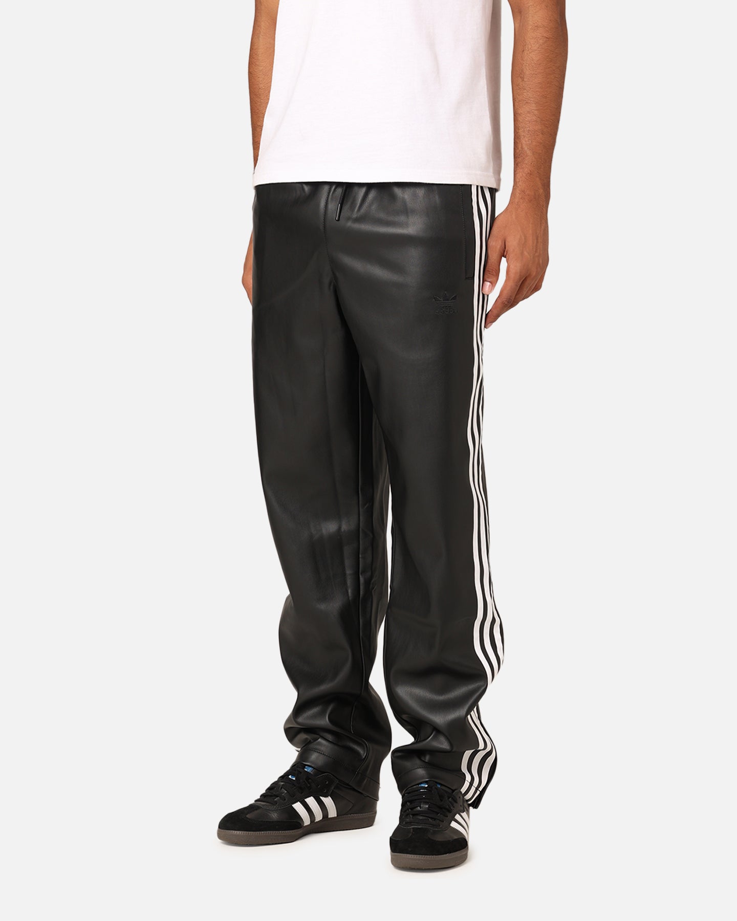Adidas Faux Leather Adicolor 3-Stripes Firebird Track Pants - Black | Men's Athletic Joggers for Running, Gym & Casual Wear