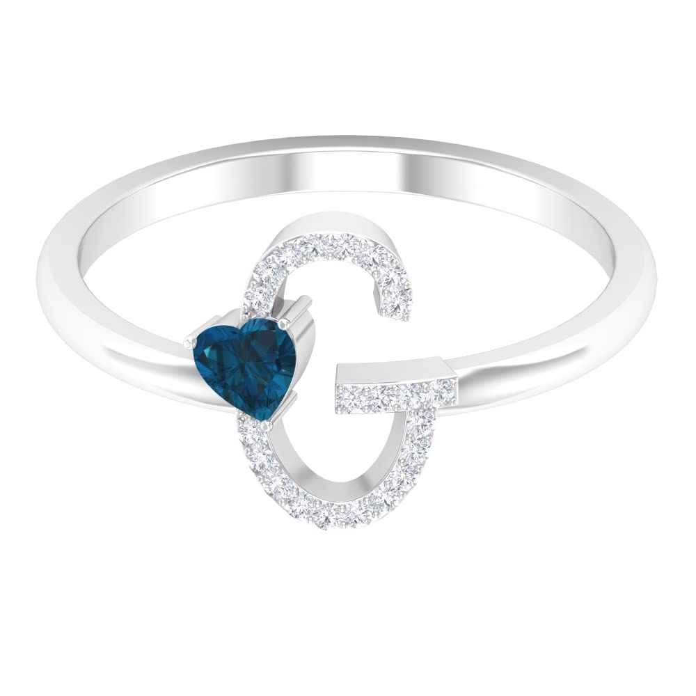 Exquisite London Blue Topaz & Diamond Rings | Diamond Alphabet A-Z Initial Rings for Women | 14K White Gold Personalized Jewelry | Perfect for Birthdays, Anniversaries & Gifts