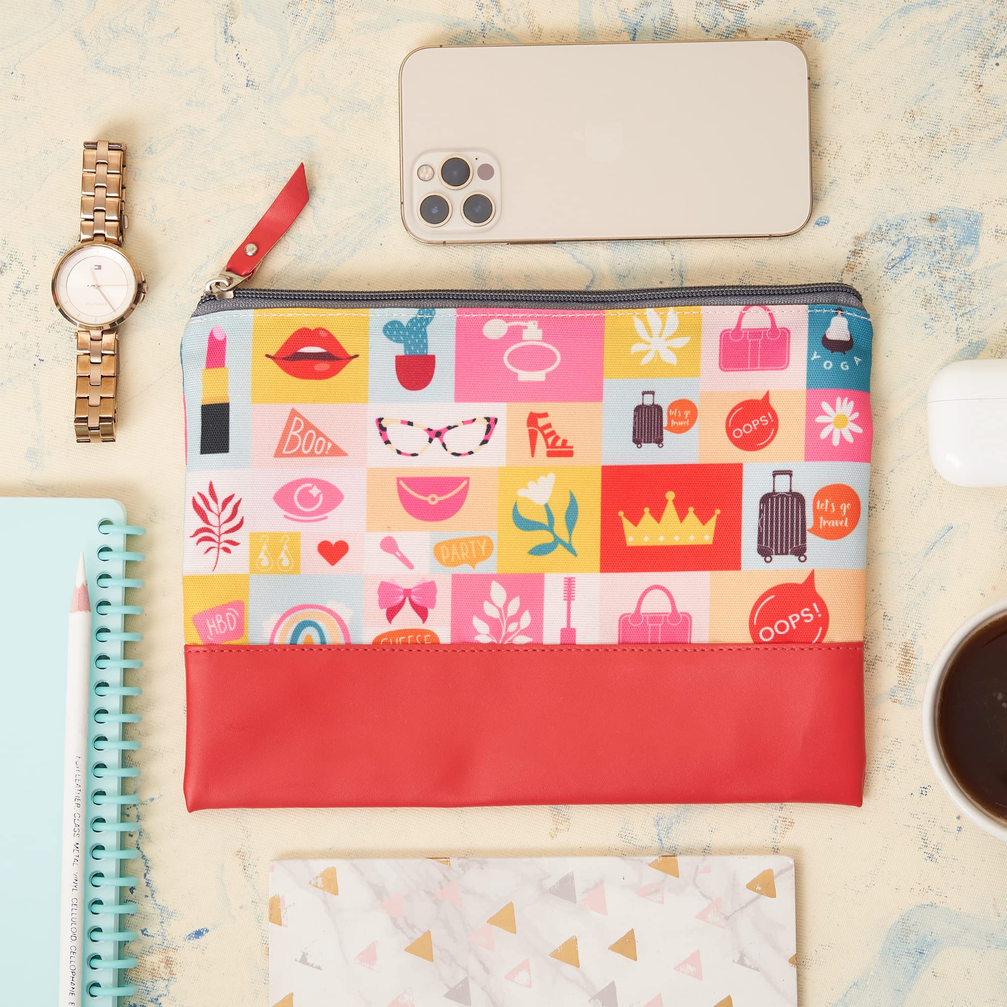 Portable Doodle Cosmetic Bag for Women - Travel Makeup Pouch & Toiletry Organizer (Favourite Things) - Perfect for Vacation, Gym & Daily Essentials Storage