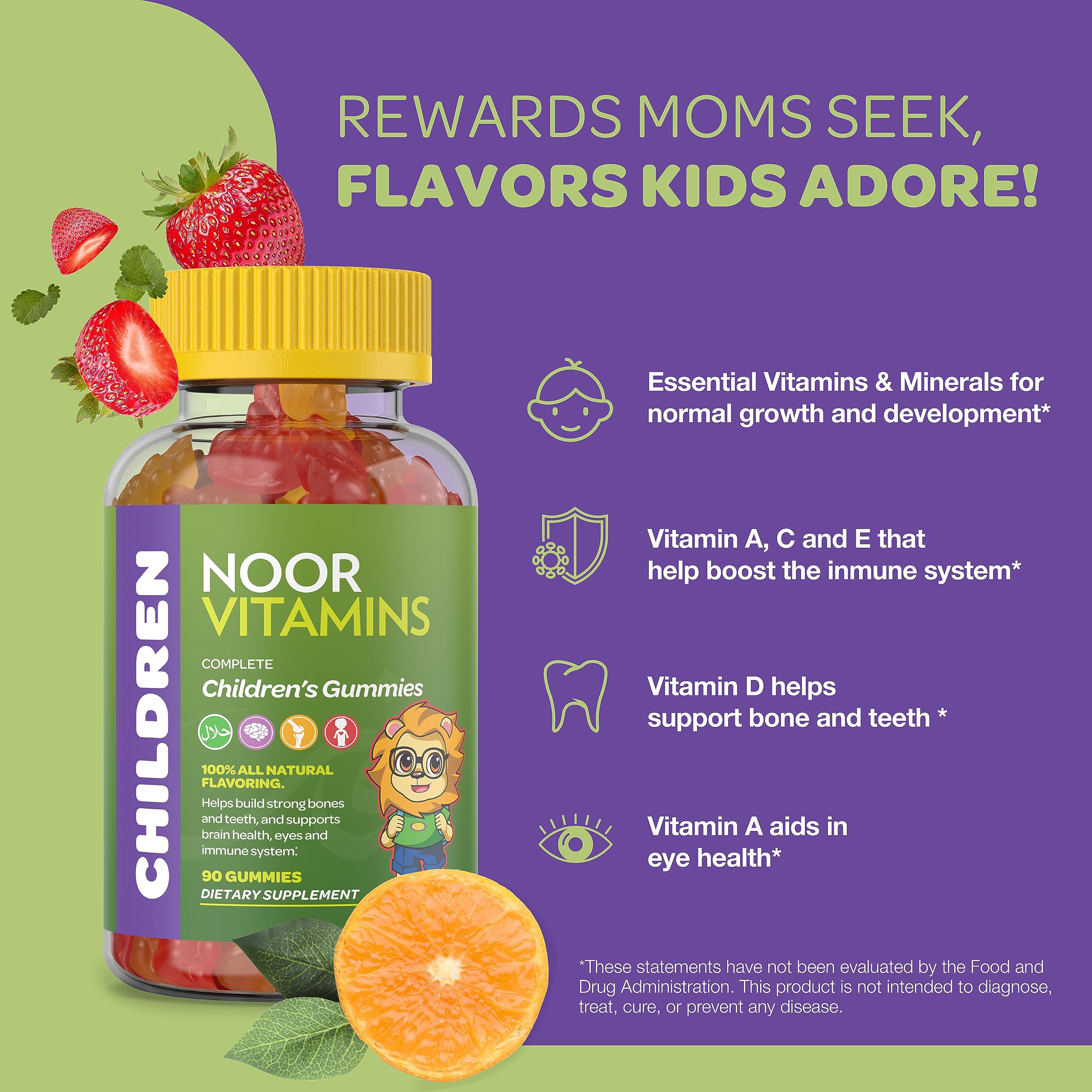 Halal Kids Multivitamin Gummies with Vitamin C, D3, Zinc for Immunity & B6, B12 for Energy - Non-GMO, Halal Certified Chewable Vitamins (90 Count) - Perfect for Daily Immune Support & Energy Boost for Active Children