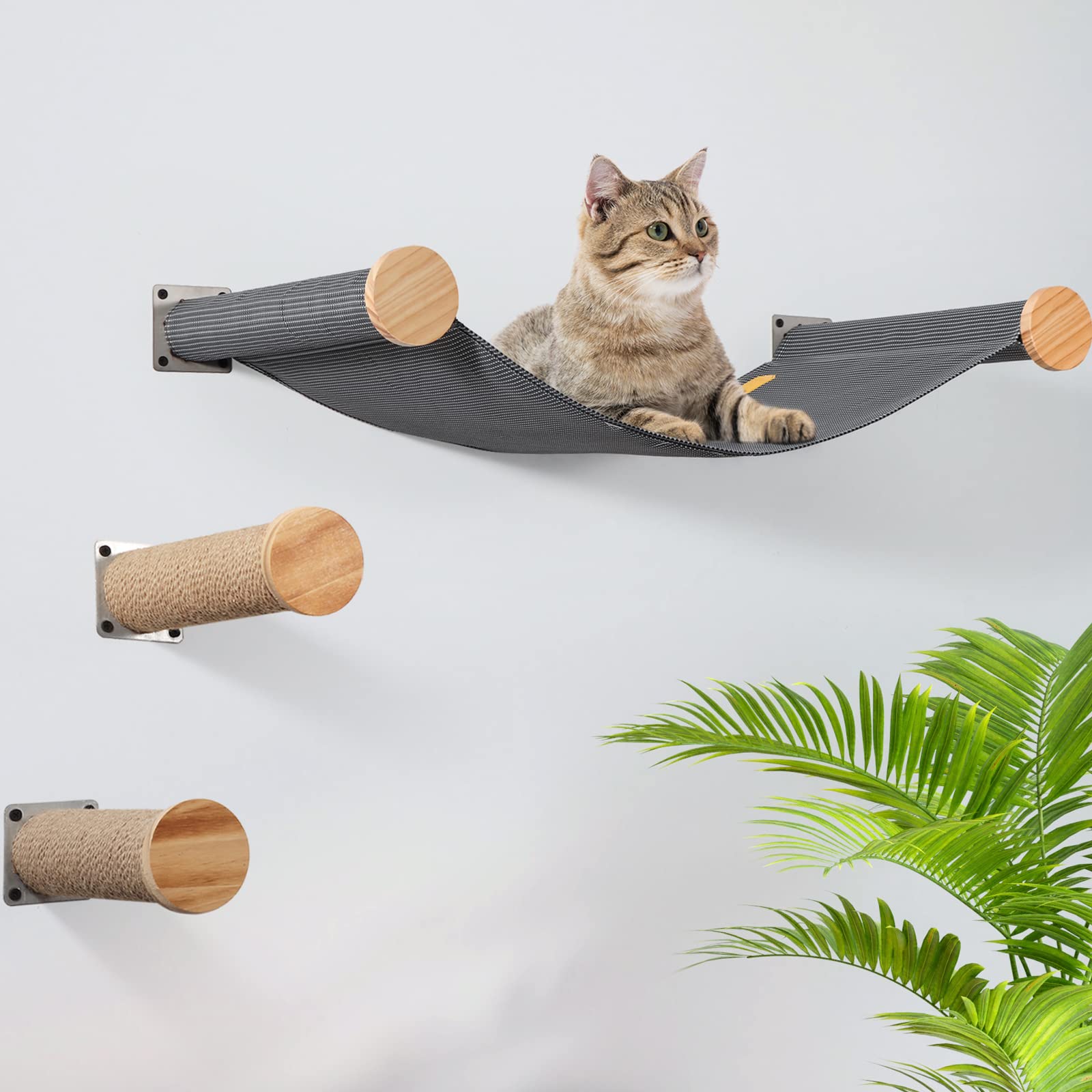 Premium Wall-Mounted Cat Hammock & Perch with 2 Steps - Modern Cat Wall Shelves for Indoor Cats - Grey Cat Furniture for Sleeping, Playing & Climbing - Perfect for Small Spaces & Cat Enrichment