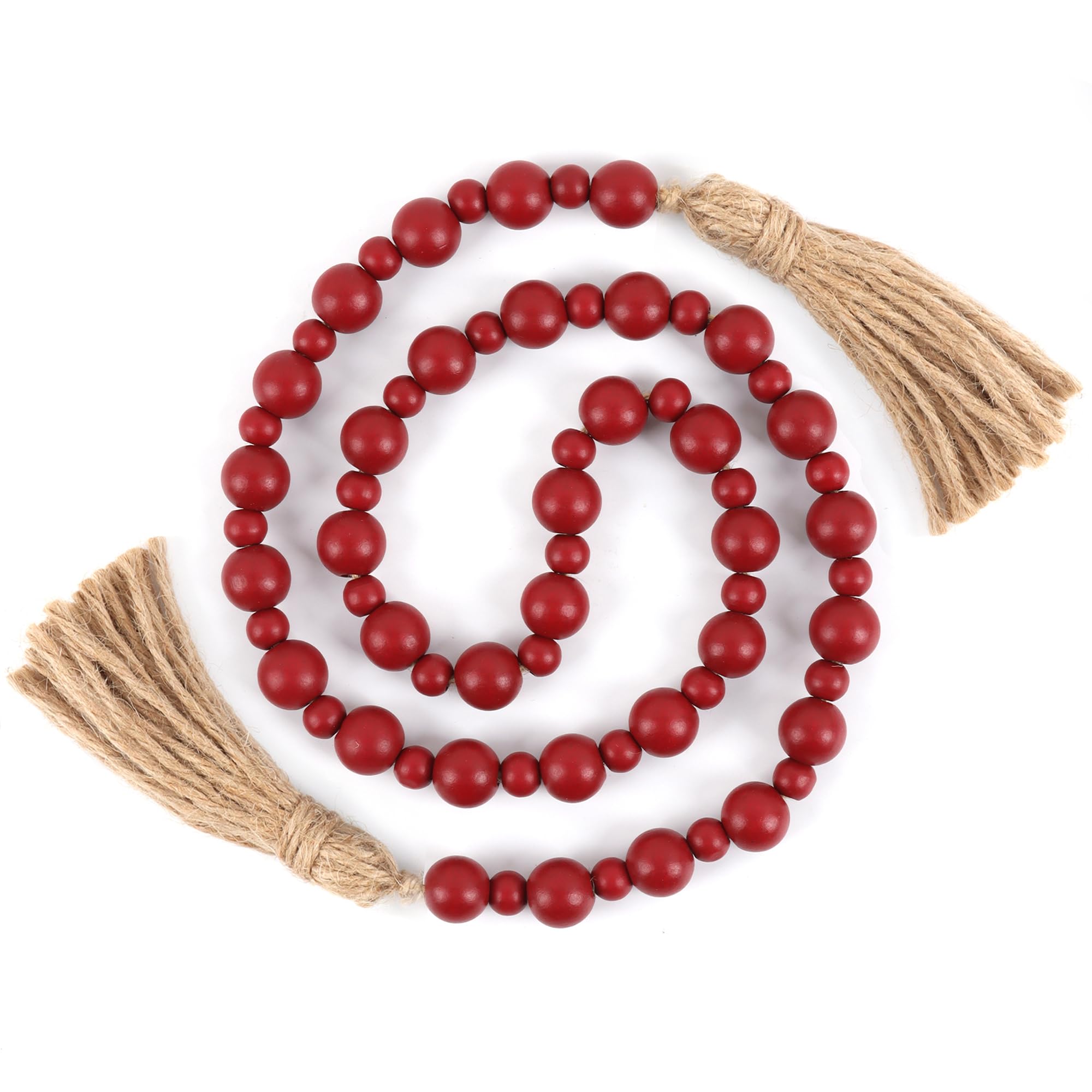 Yagoo Wood Bead Garland with Tassels - Rustic Farmhouse Decor, Boho Prayer Beads for Wall & Shelf Decoration, Home & Wedding Decor (Burgundy) - Perfect for Living Room, Bedroom & Boho Wedding Decorations