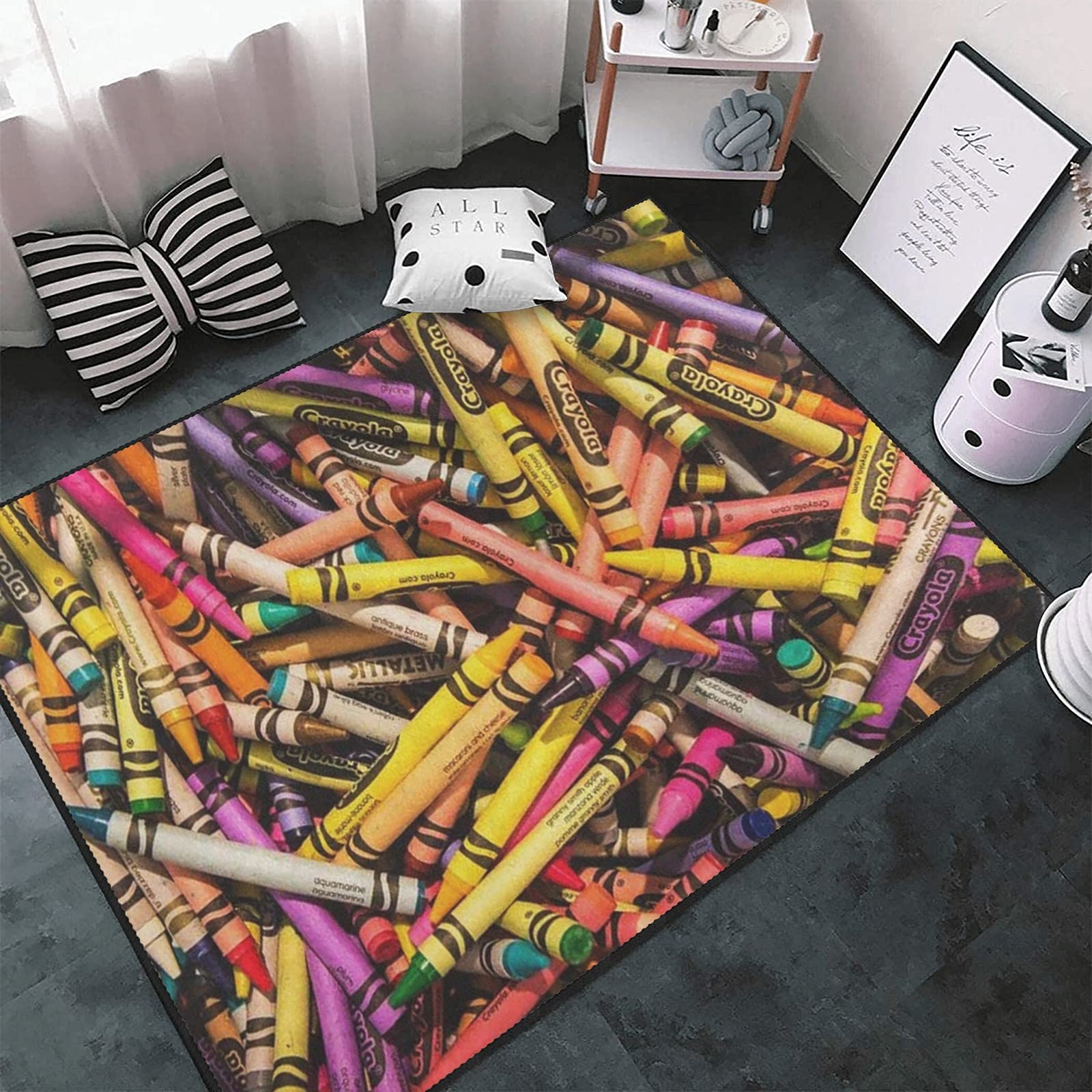 Vibrant Crayon Pattern Non-Slip Area Rug - Soft Floor Mat for Bedroom, Living Room & Nursery - 5.2'x7.5' Premium Home Decor Carpet (Perfect for Kids' Playroom, Dorm or Cozy Reading Nook)