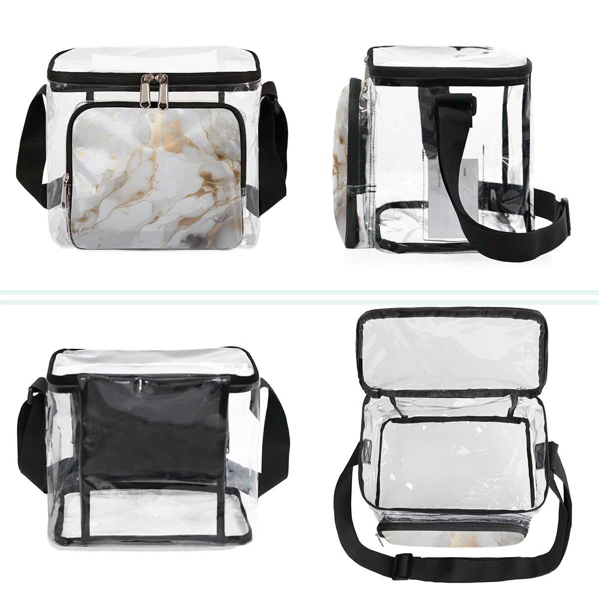 GzLeyigou White Gold Marble Clear Tote Bag with Handles - Transparent Crossbody Shoulder Bag for Women, Art Painting Design Lunch Purse - Perfect for Outdoor Travel, Picnic, Concerts, Sports Events & Stadium Approved (Multi-Use)