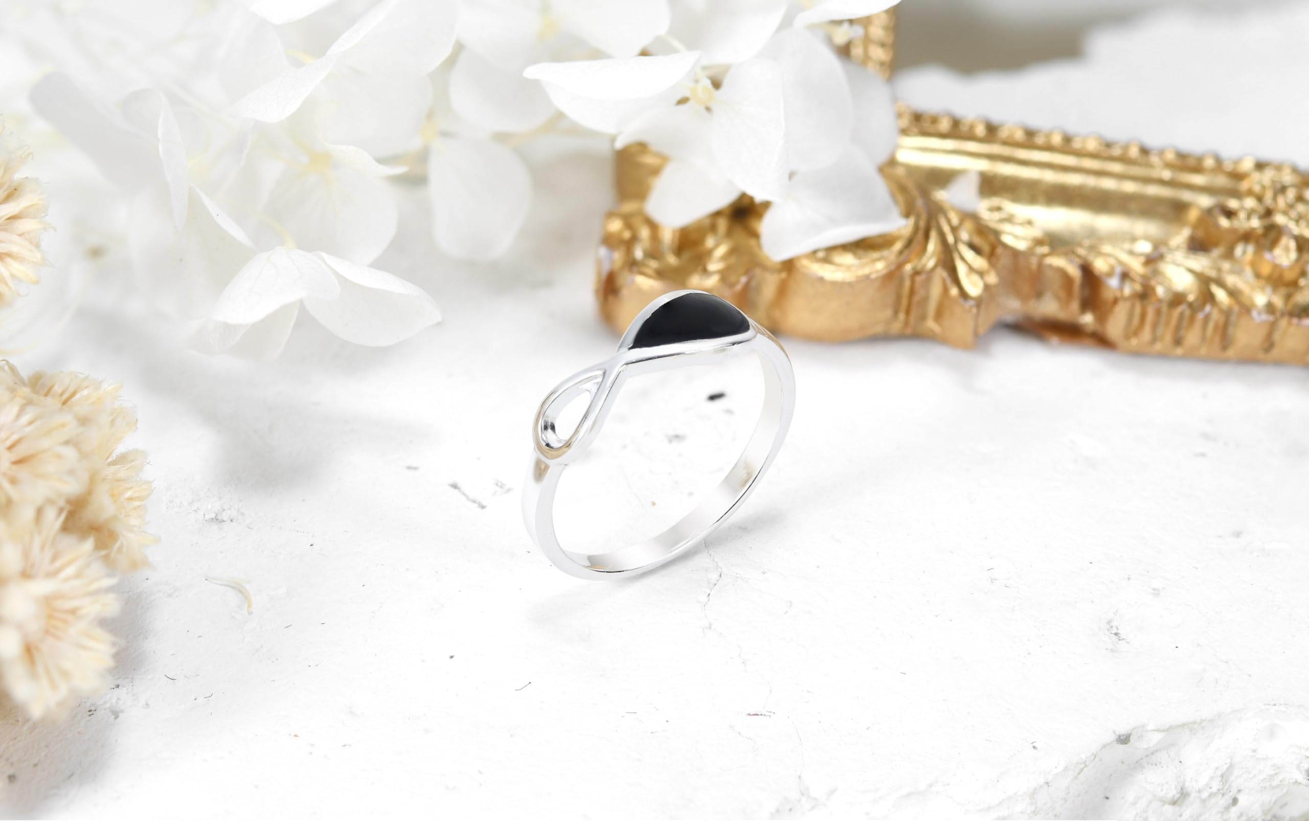 Aeravida Everlasting Infinity Bond .925 Sterling Silver Ring with Black Onyx Inlay | Classic Wedding Band for Women | Comfort Fit Casual Silver Ring | Perfect Anniversary Gift | Available in Multiple Sizes | Ideal for Everyday Wear, Special Occasions & Romantic Gifts
