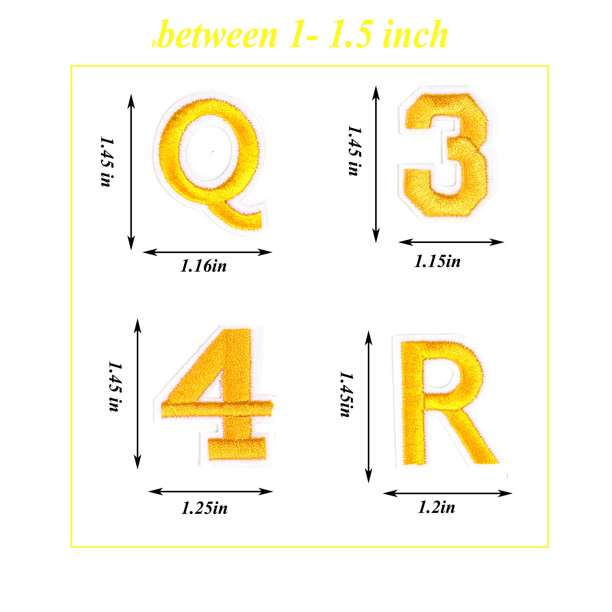 72 PCS Iron-On Embroidered Letters A-Z & Numbers 0-9 Patches for Clothes - DIY Applique for Hats, Jeans, Dresses & Accessories (Yellow) - Perfect for Customizing Jackets, Backpacks & Denim Crafts