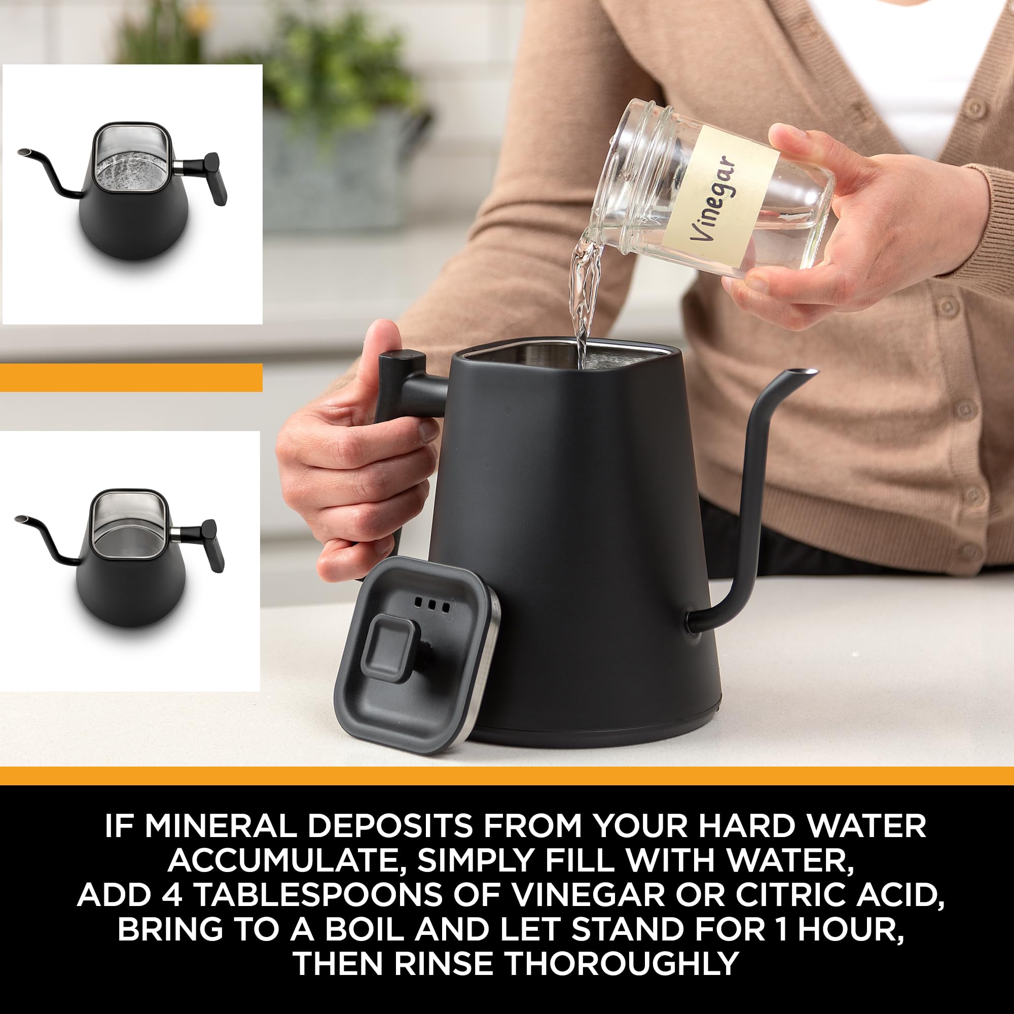 KETTLE & BLOOM 1L Electric Gooseneck Kettle with Temperature Control - Black Pour Over Coffee & Tea Kettle for Precise Brewing - Ideal for Home Baristas, Coffee Shops & Tea Enthusiasts