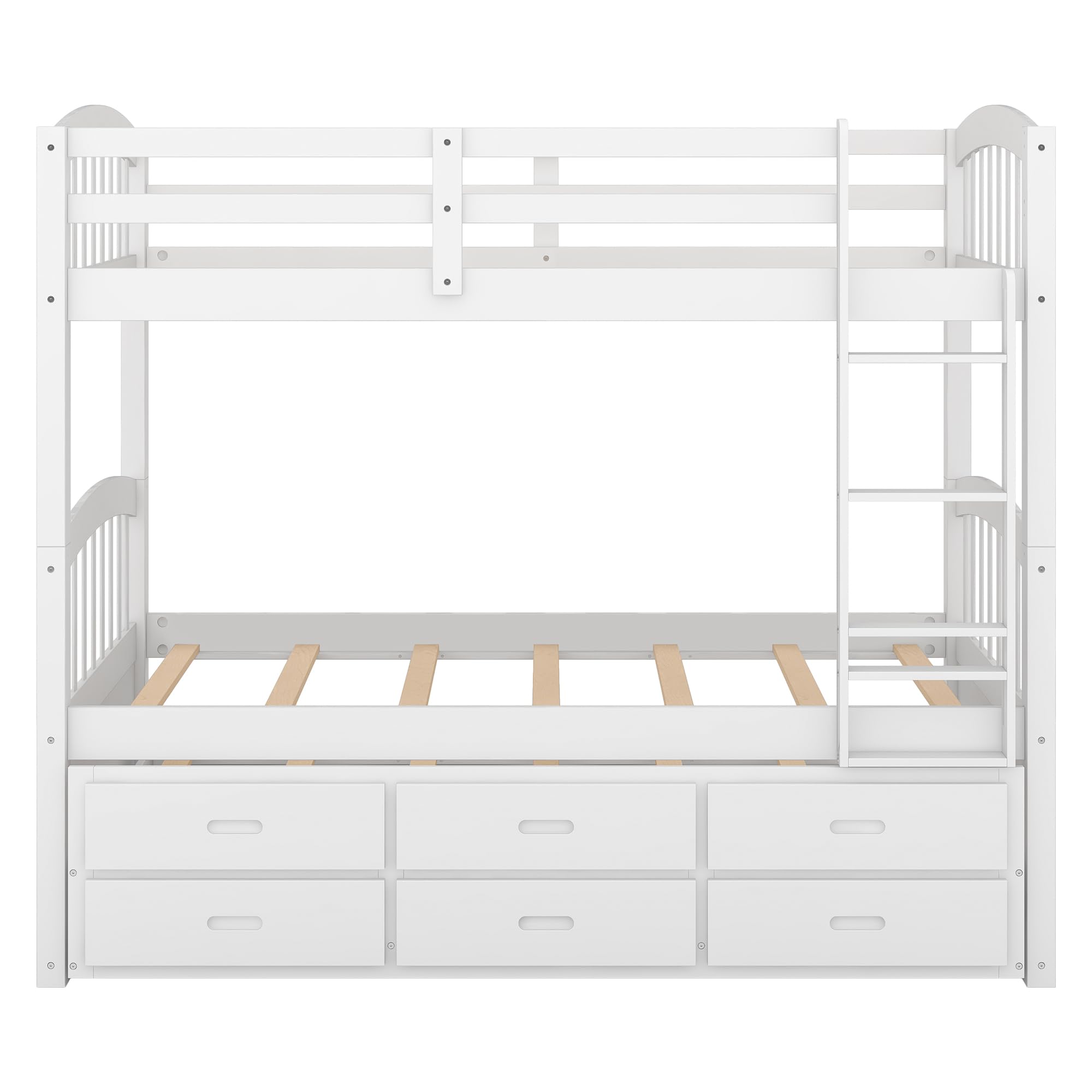 Harper & Bright Designs Twin Over Twin Bunk Bed with Trundle and Storage Drawers - Detachable Wooden Bunk Bed Frame for Kids, Teens & Adults - White - Perfect for Small Bedrooms, Guest Rooms & Vacation Homes