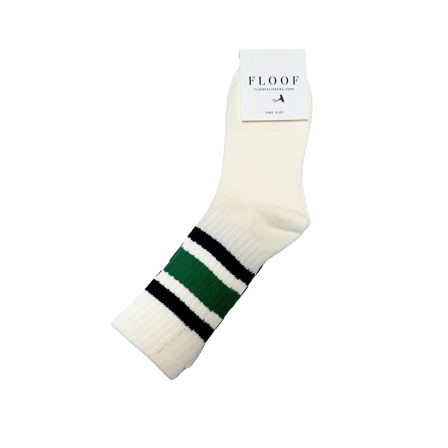 FLOOF Varsity Crew Socks for Men & Women - Green/Black Striped Athletic Socks - Perfect for Sports, Casual Wear & Gifts