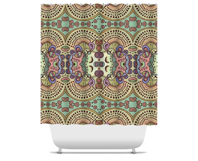 Pastel Shower Curtain with Hooks - Waterproof Bathroom Decor for Spring & Summer - Soft Floral Design for Modern Farmhouse, Apartment, Dorm Room