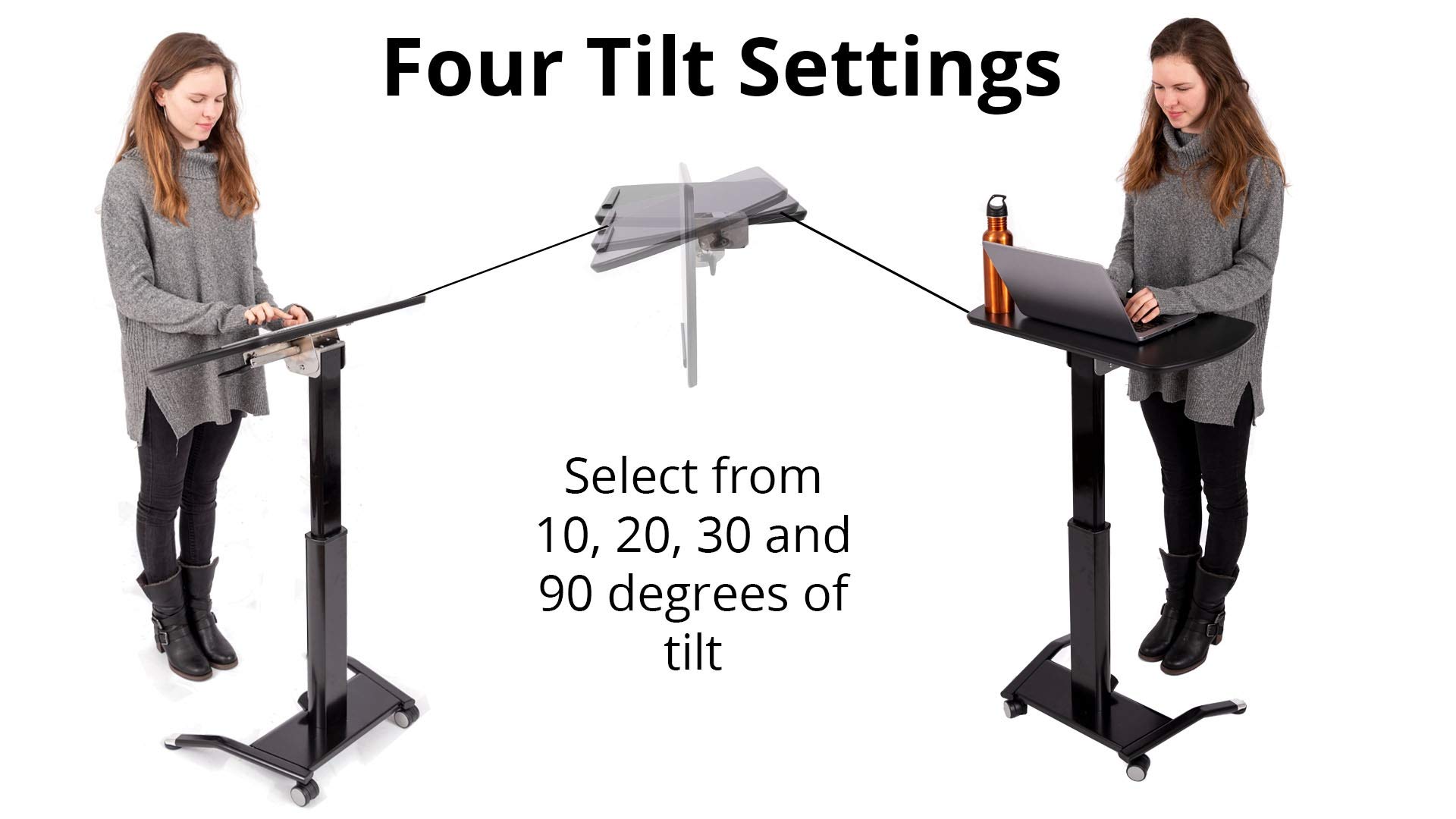 Adjustable Height Standing Desk with Tilting Laptop Stand - Ergonomic Pneumatic Lectern Podium for Office & Home (Black, 25.5