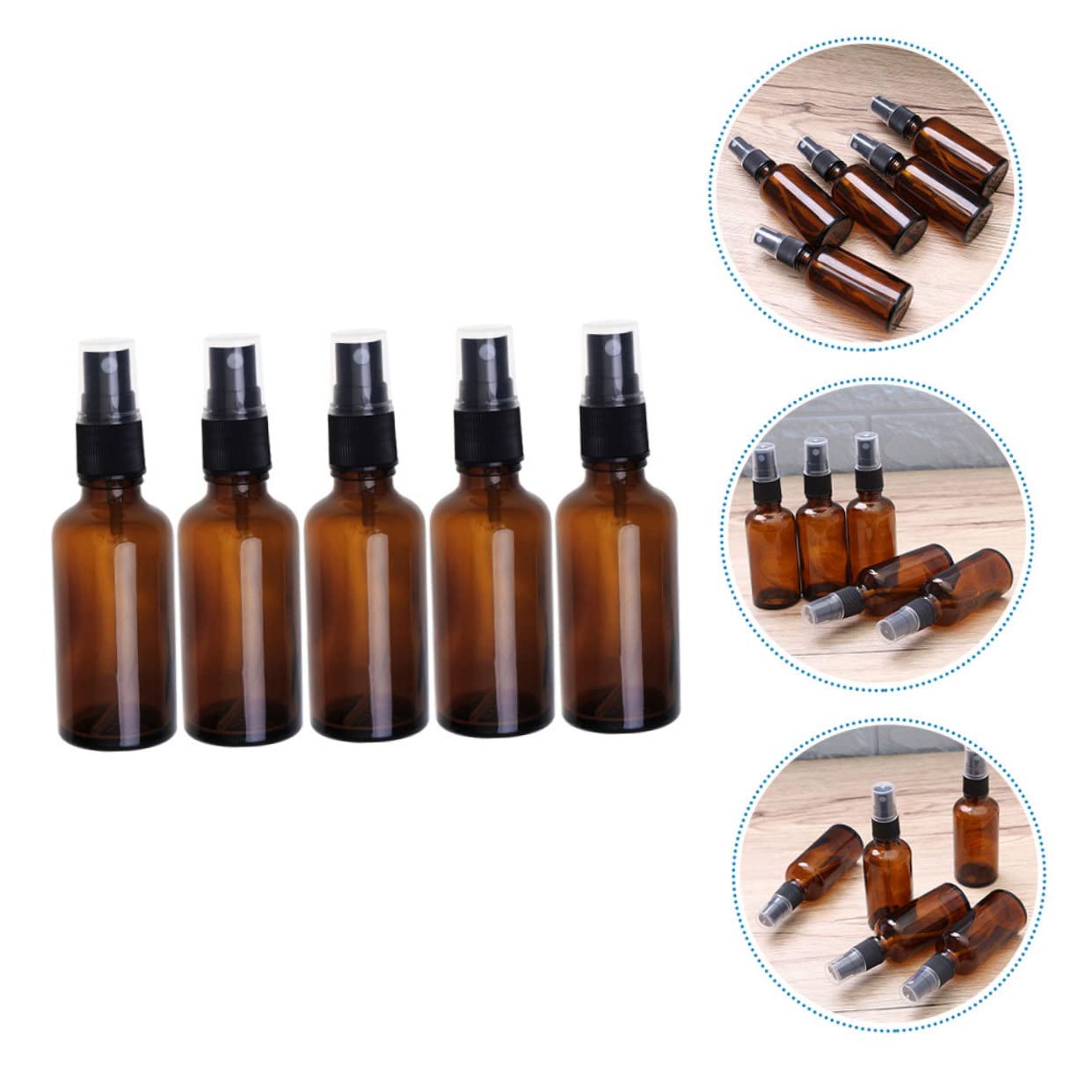 5Pcs Brown Travel Size Perfume Bottles - Empty Glass Refillable Atomizer for Liquids, Essential Oils & Cologne - Perfect for Travel, Gym, Purse & Gift Giving