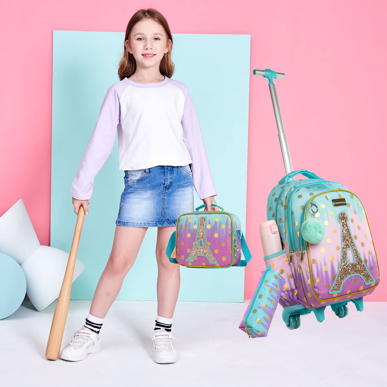 **Egchescebo Kids Rolling Backpack - Durable School Bags for Girls & Boys, Wheeled Luggage Suitcase for Travel & Daily Use**    *Perfect for School, Travel, and Everyday Adventures!*