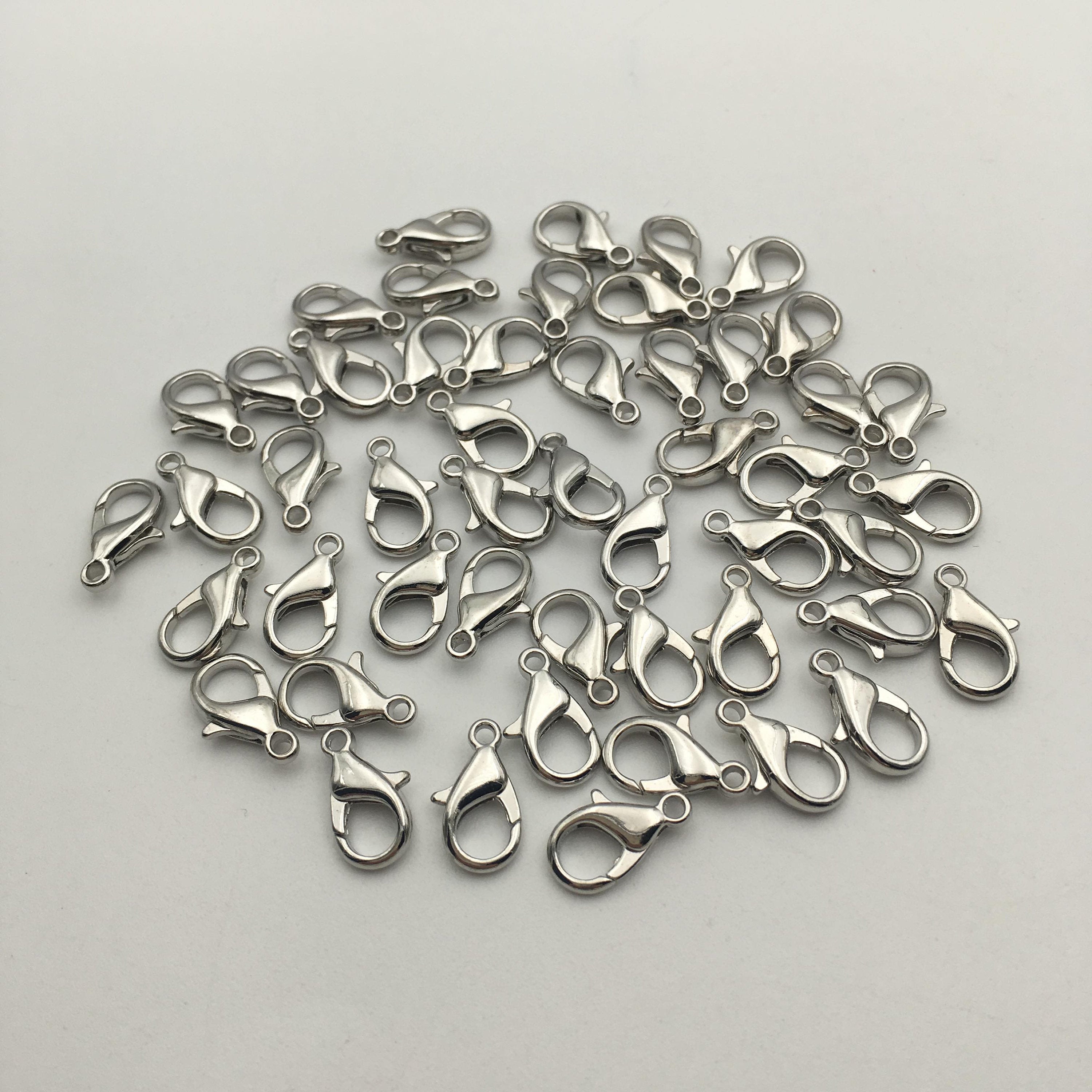 50-Piece Silver Plated Lobster Claw Clasps 8x14mm - Bulk Jewelry Findings for Bracelets, Necklaces & DIY Crafts - Secure Fasteners for Handmade Jewelry Making