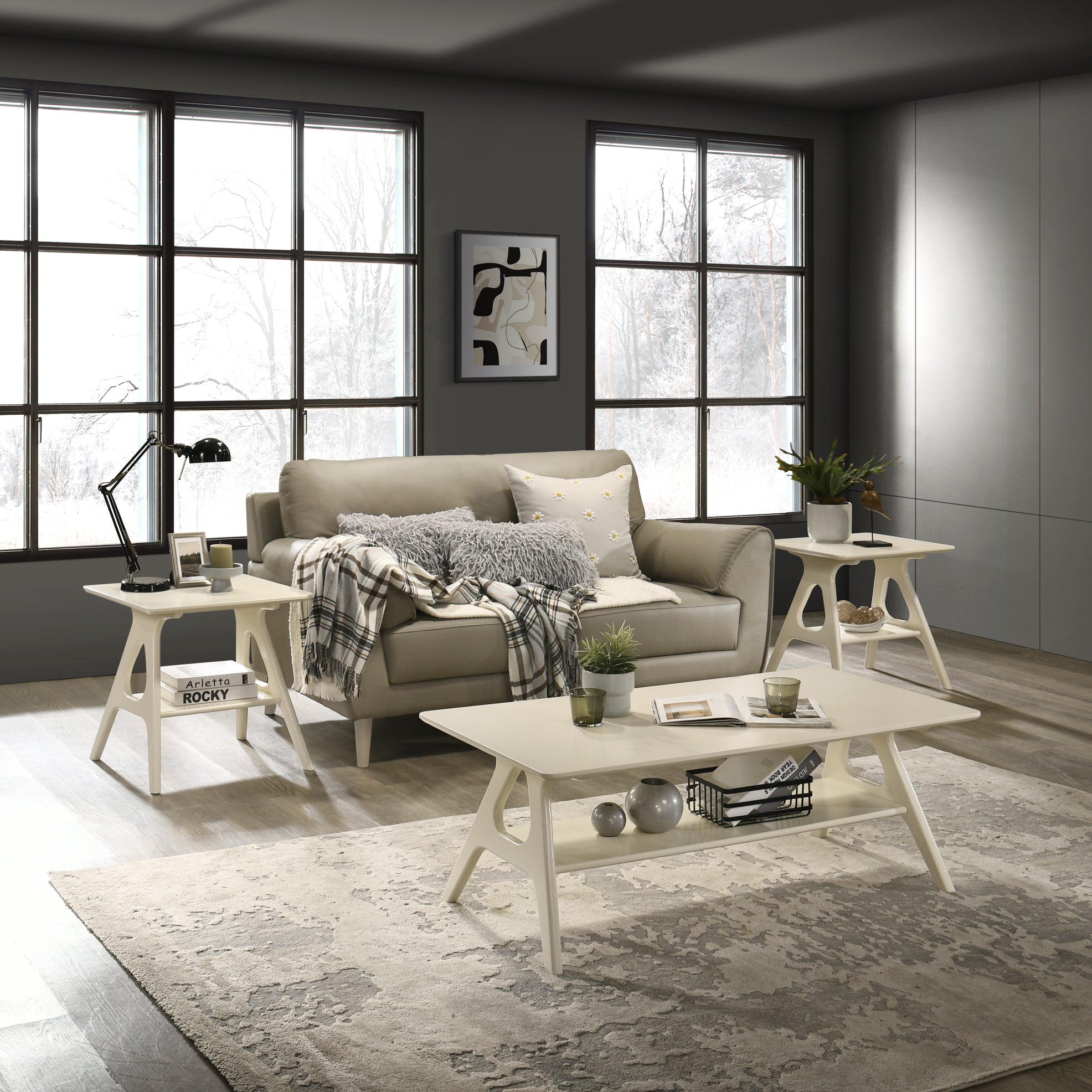 Roundhill Furniture Arona 3-Piece Coffee Table Set - Modern Coffee Table with 2 Matching End Tables for Living Room, Lounge & Home Decor