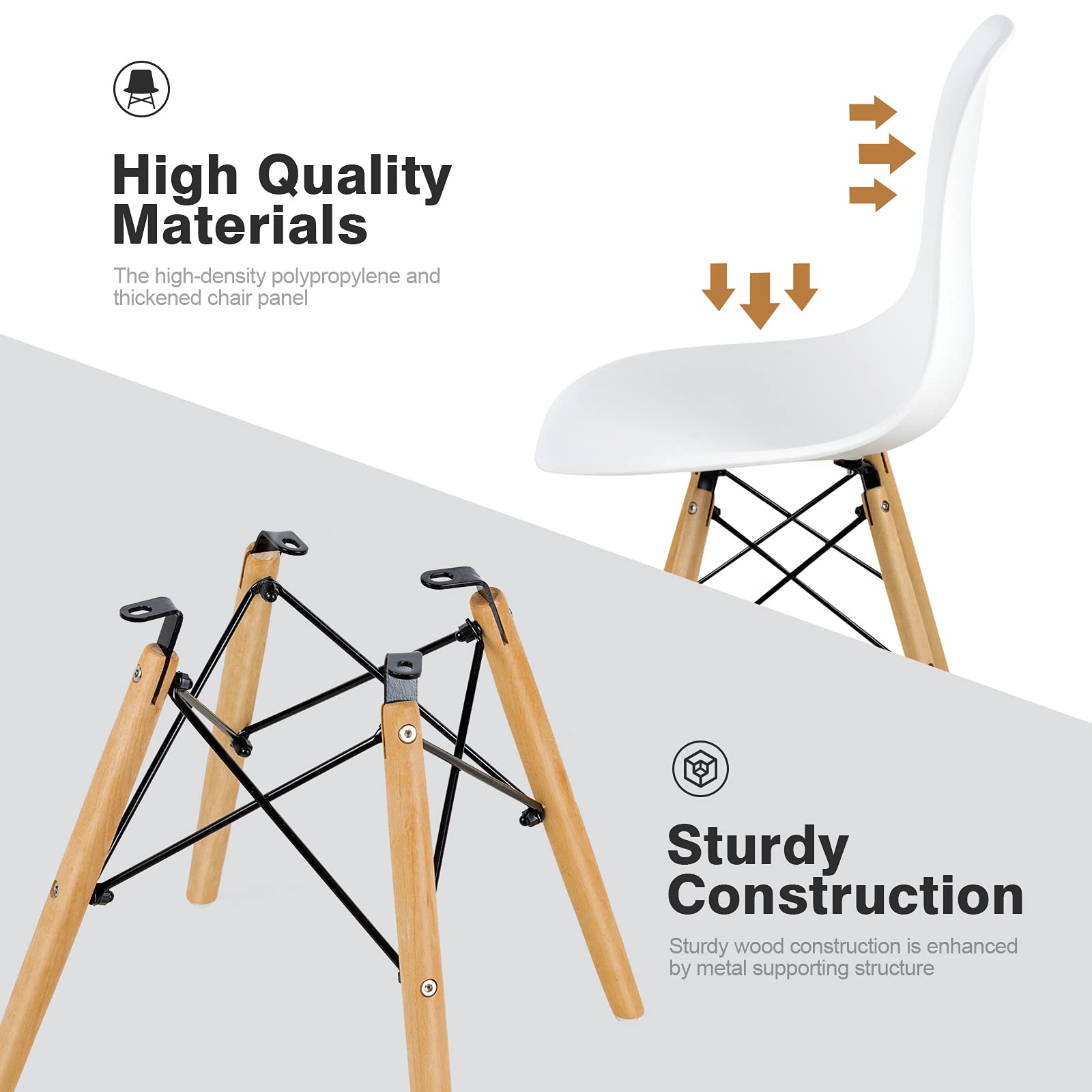 GOFLAME DSW Modern Dining Chairs Set of 2 - White Shell Plastic Chairs with Wooden Legs, Armless Kitchen Side Chairs for Dining Room, Living Room, Bedroom | Perfect for Small Spaces, Breakfast Nooks & Contemporary Home Decor