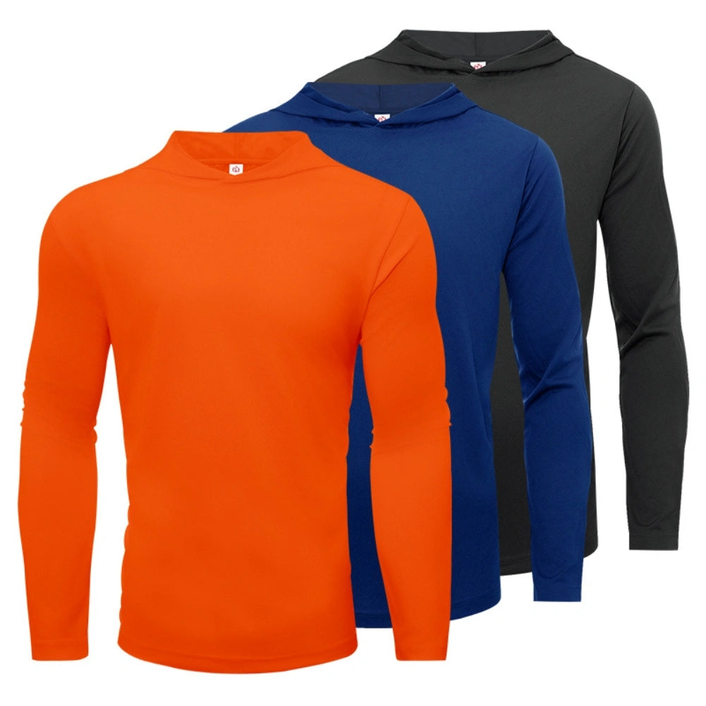 3 Pack Men's Performance Long Sleeve Hooded Shirts - Moisture Wicking, Breathable Workout Tops for Running, Gym & Outdoor Activities