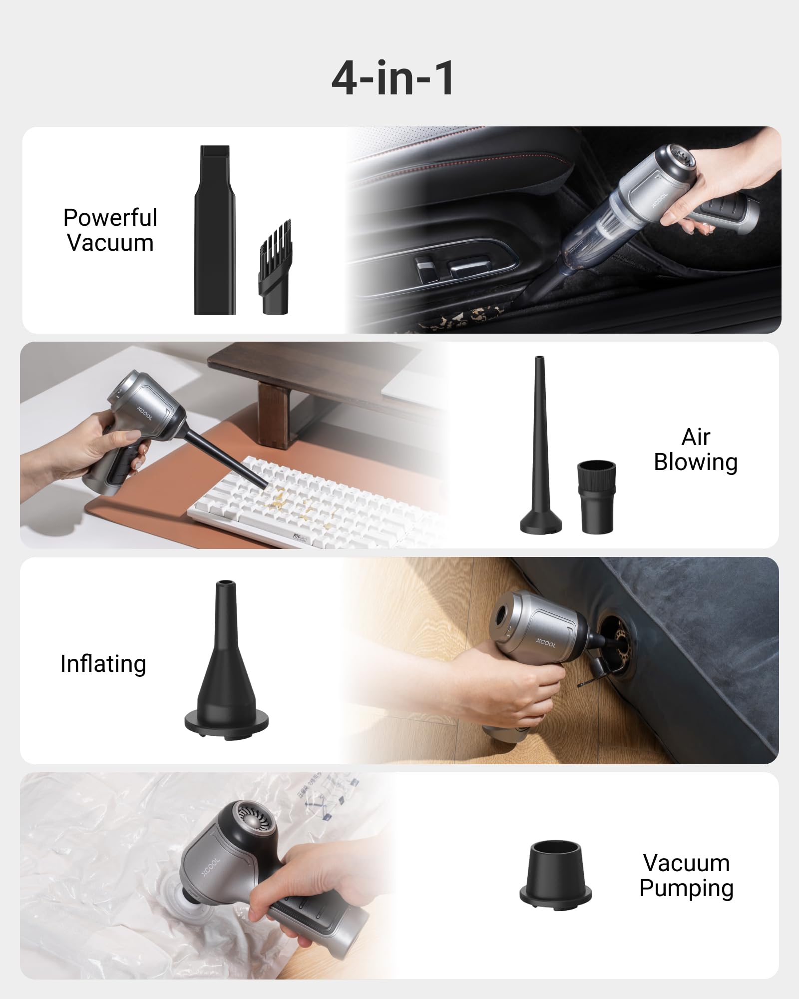 12000PA Cordless Handheld Vacuum Cleaner - 0.8lb Ultra Lightweight 4-in-1 Rechargeable Car Vacuum & Blower for Pet Hair, Home, PC, Electronics - Perfect for Car Detailing, Desk Cleaning & Small Spaces