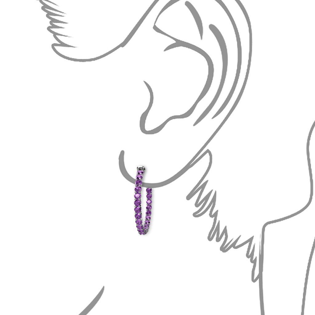 14K White Gold Amethyst Inside-Out Hoop Earrings 1.20ctw - Elegant Jewelry for Women, Perfect for Weddings, Parties & Special Occasions