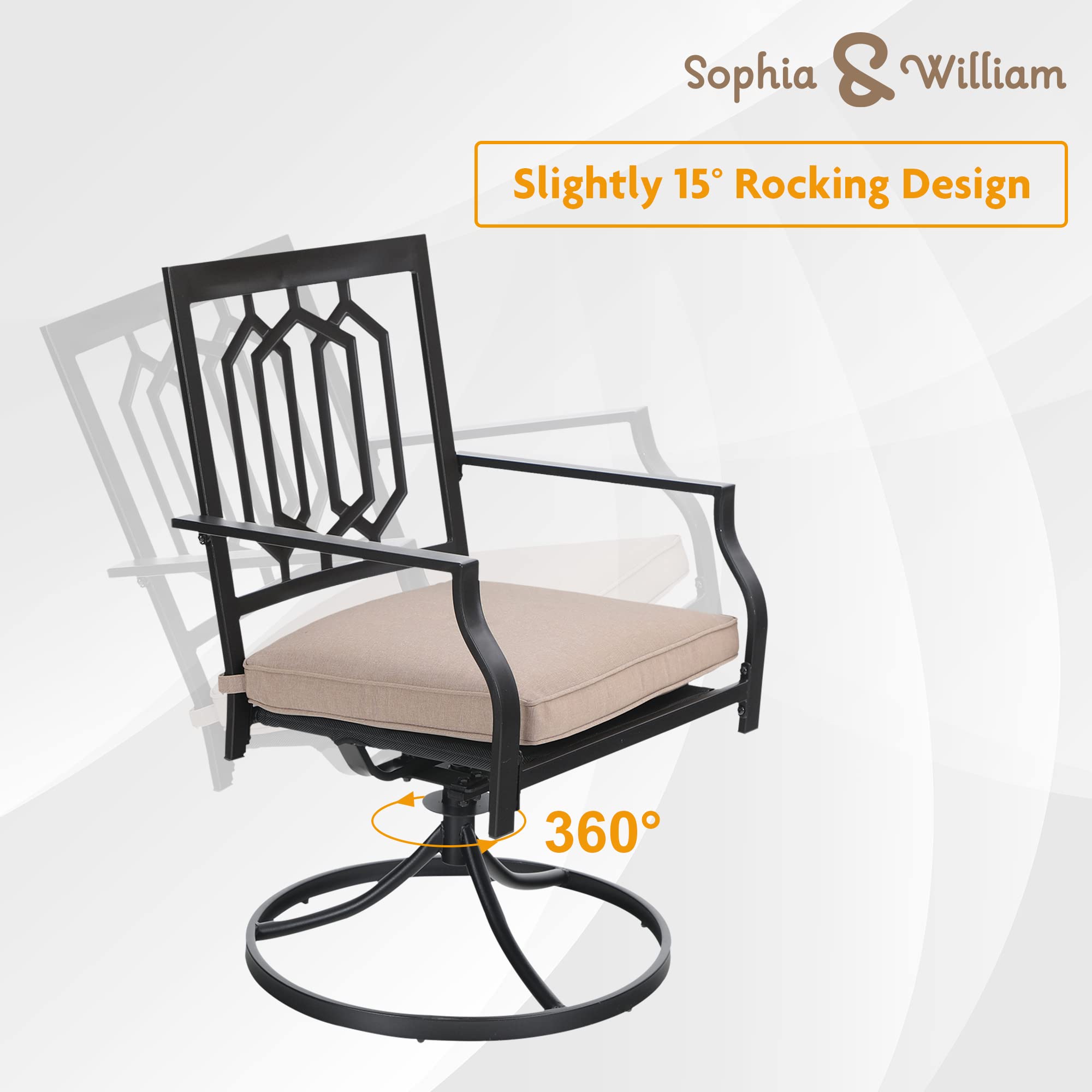 Sophia & William 2-Piece Outdoor Metal Swivel Rocking Chair Set with Cushions - 300 lb Capacity Patio Dining Furniture for Garden, Backyard, Bistro & Poolside Relaxation