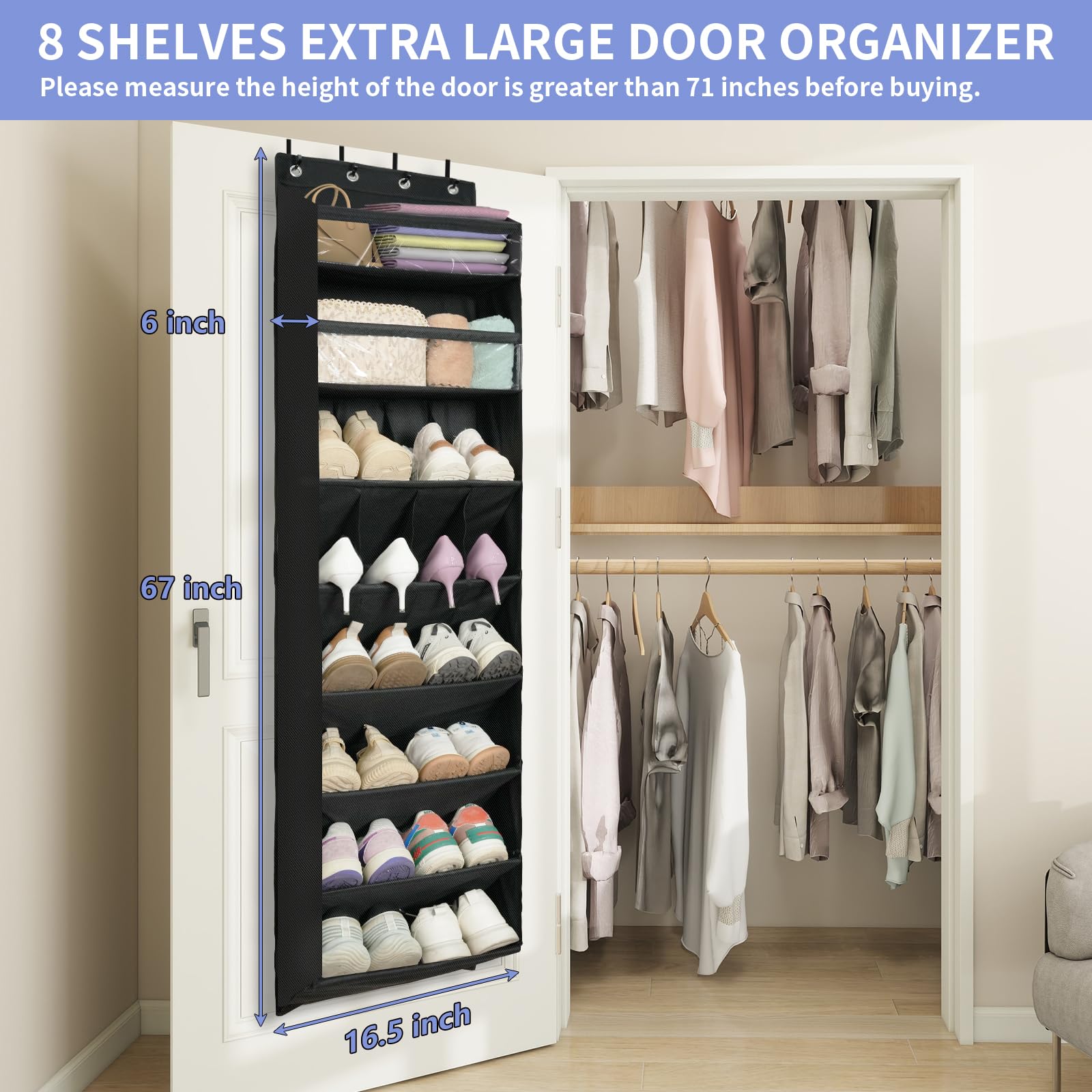 FENTEC 8-Tier Over The Door Shoe Organizer with Deep Pockets - 68