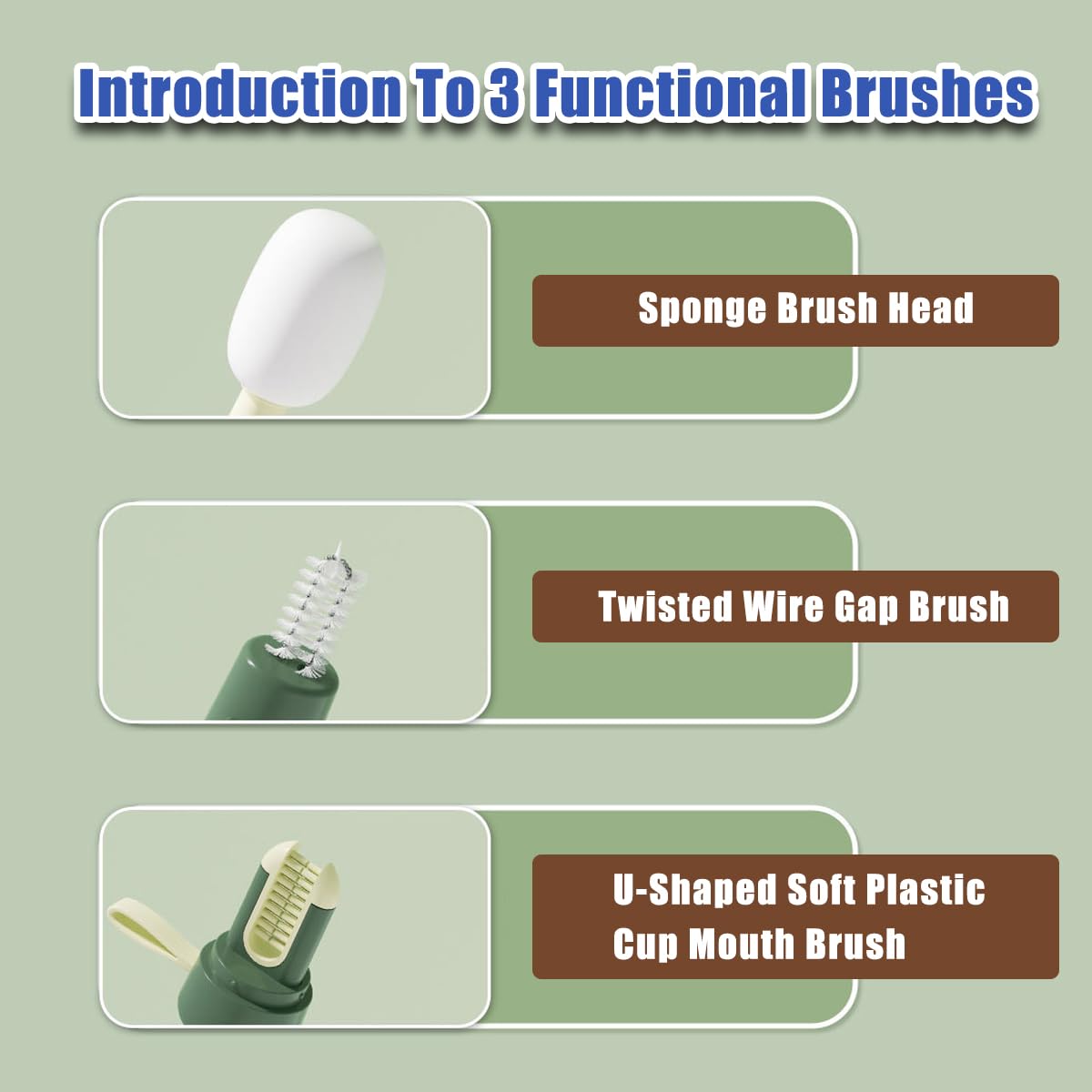 10-inch Long-Handled Silicone Bottle Brush Cleaning Set - 3-in-1 Tube, Cup & Gap Cleaner with Sponge Head (White & Green) - Perfect for Baby Bottles, Travel Mugs & Hard-to-Reach Spots