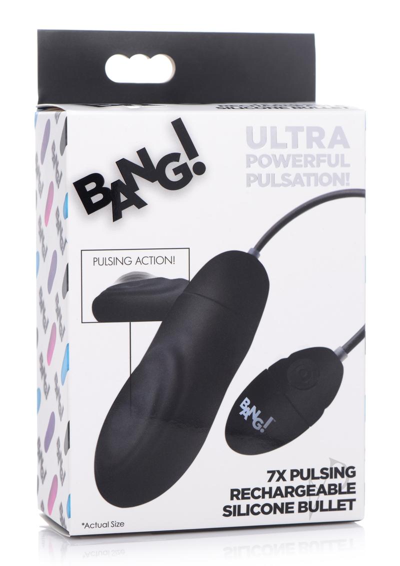 7X Pulsing Rechargeable Silicone Bullet Vibrator with Wired Remote Control - Powerful Personal Massager for Sensual Pleasure & Stress Relief - Perfect for Couples Play & Solo Use (Black)