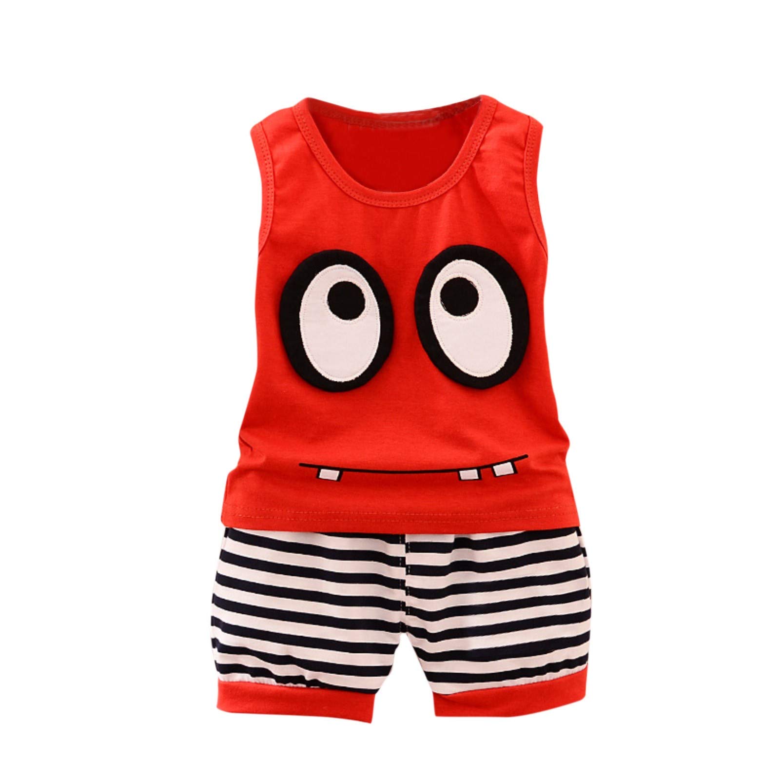 Kids Cartoon Tank & Striped Baby Set - Sleeveless Outfits for Boys & Girls Size 12 | Summer Playwear