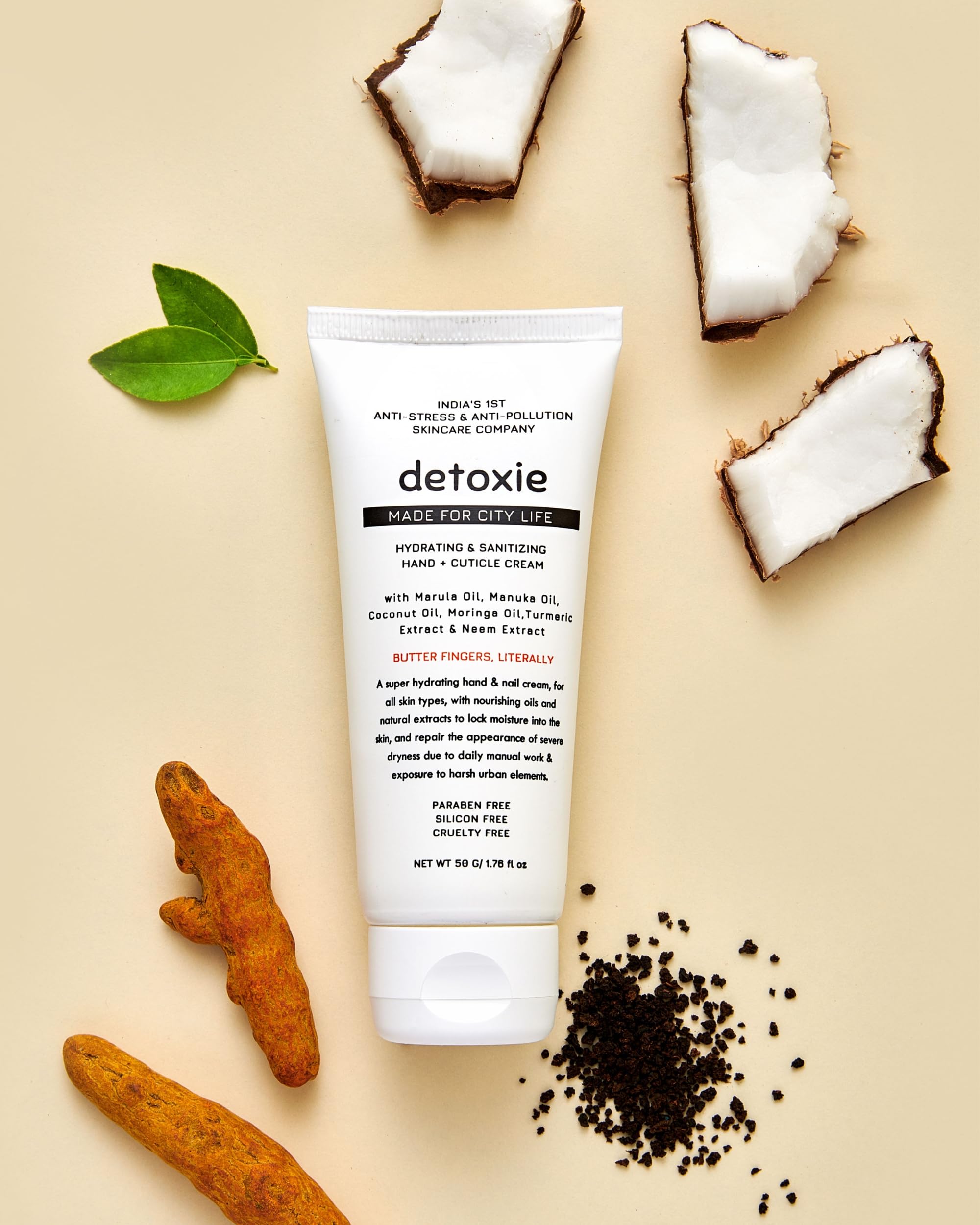 Detoxie Hydrating & Softening Hand Cream for Dry, Rough Hands - Manuka Oil, Marula Oil, Shea Butter & Neem Infused - Anti-Bacterial Moisturizer (50g) | Perfect for Winter Care, Office Use & Travel Skincare