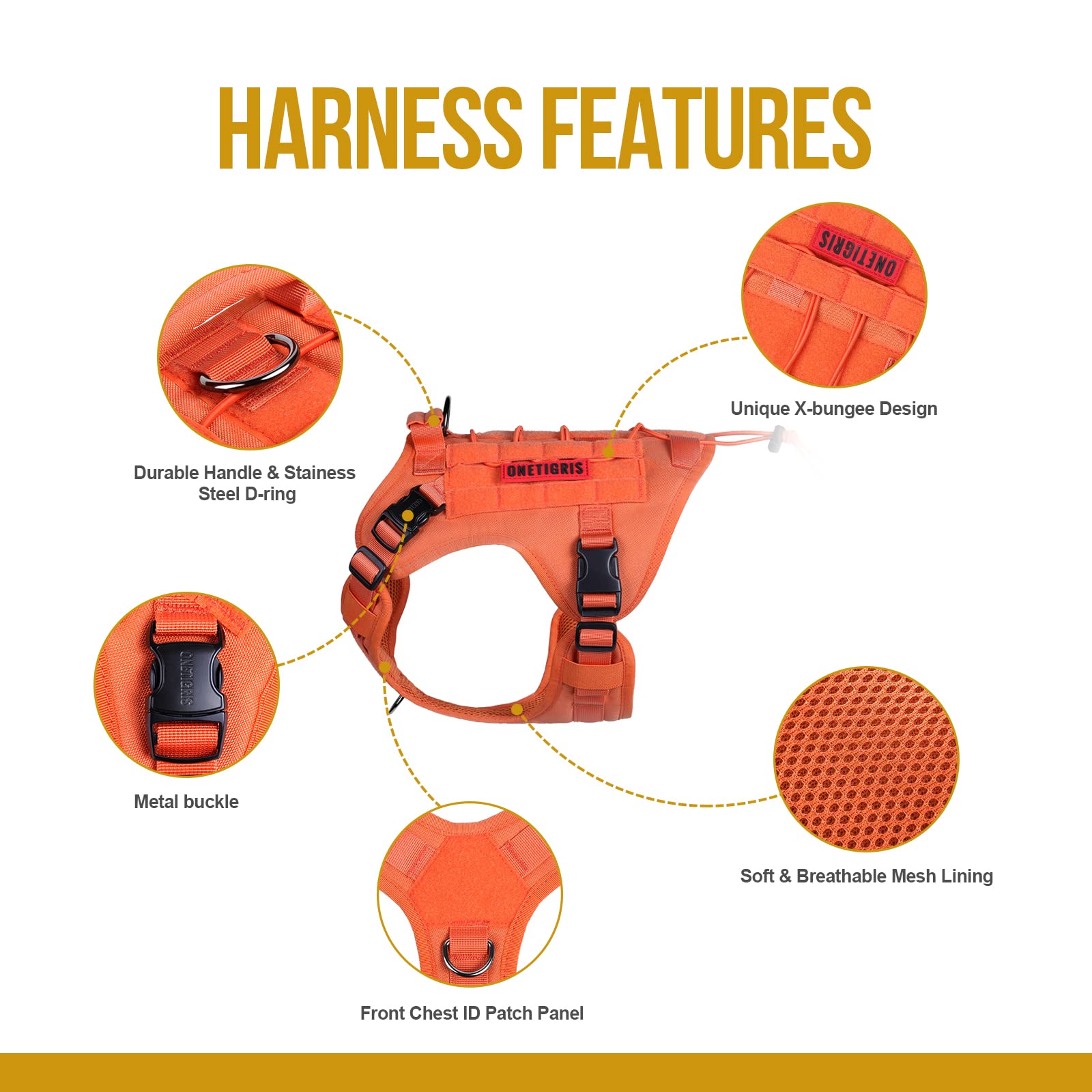 OneTigris Tactical Dog Harness Vest with Handle - Military Grade Adjustable No-Pull Service Vest for Large & Medium Dogs (XL, Orange) | Perfect for Walking, Hiking, Training & Outdoor Adventures
