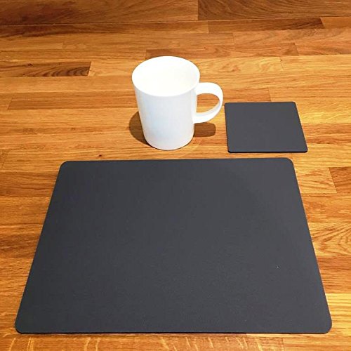 Premium Graphite Grey Rectangular Placemats & Square Coasters Set of 6 - Waterproof & Heat-Resistant Dining Table Decor for Home, Restaurant, and Party Use